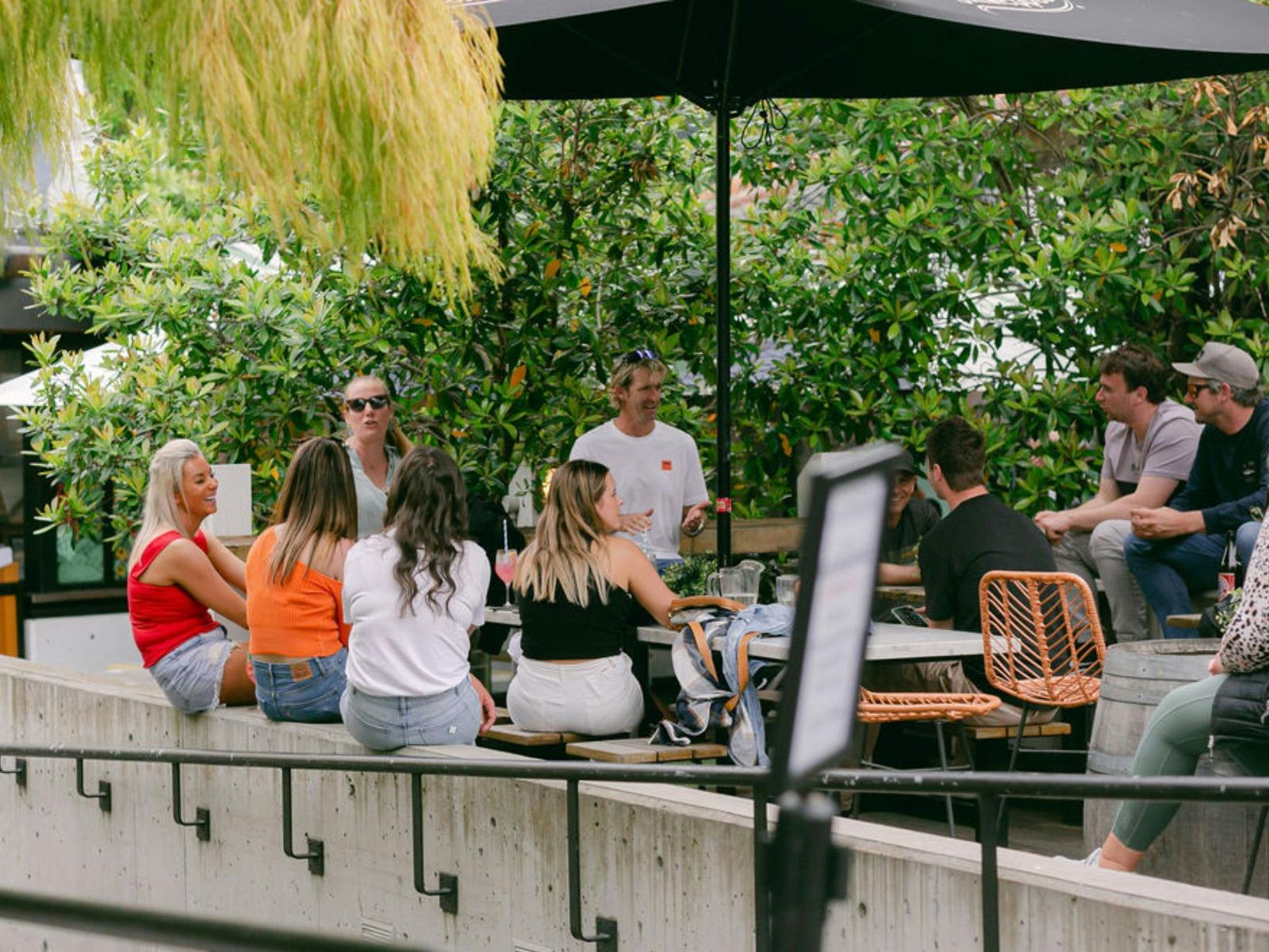 Group of mates in the beer garden.