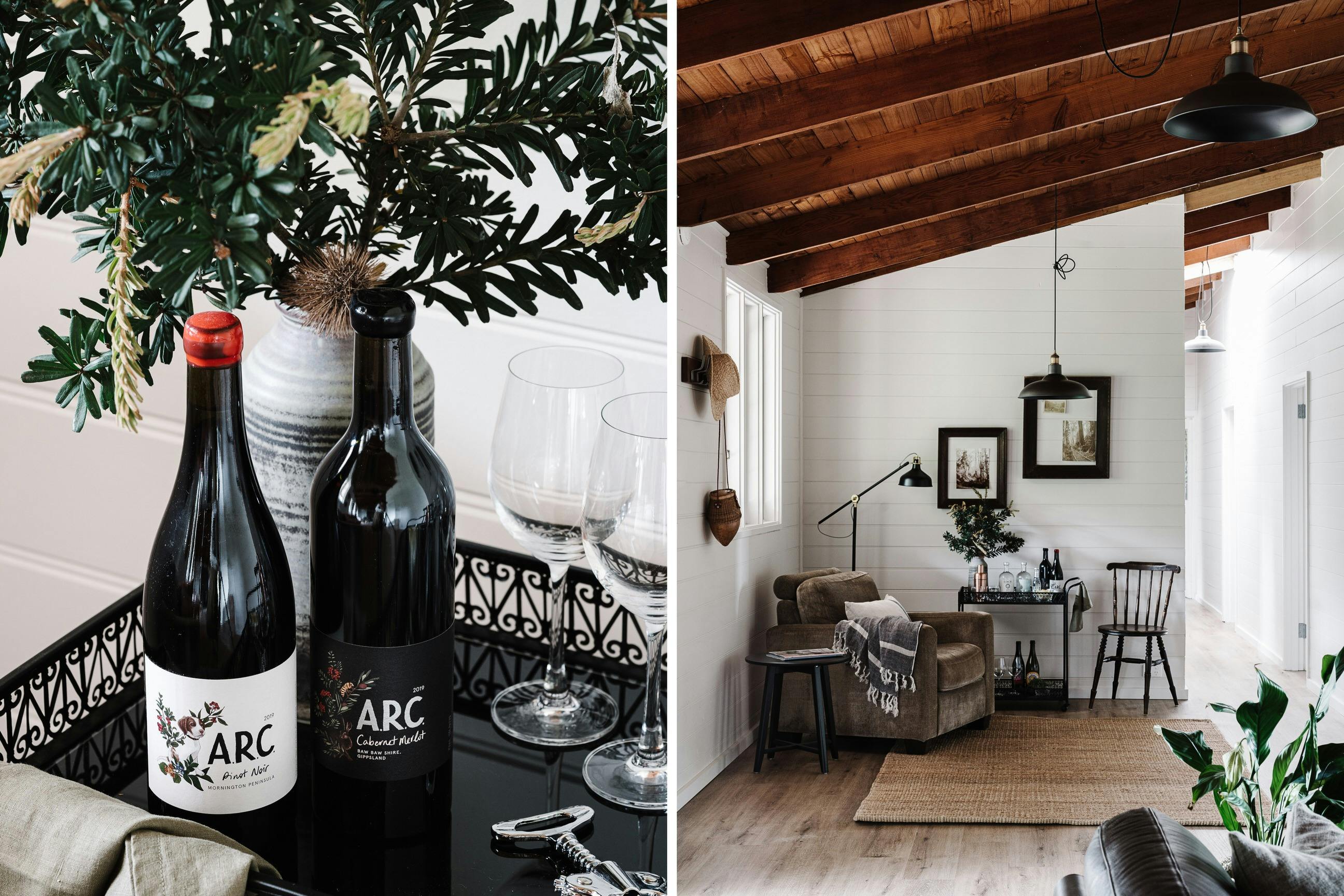 Cocktail cart sticked with local wines
