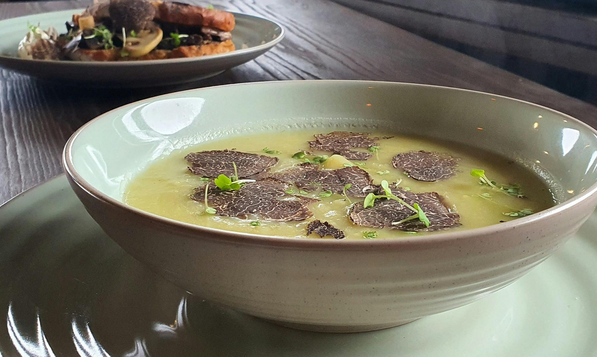 Creme of potato soup pairs well with truffle