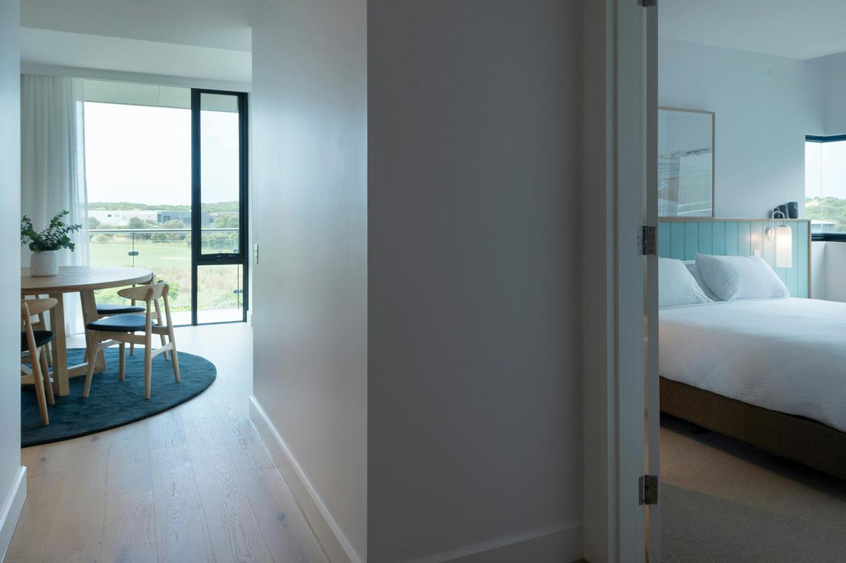 suite bedroom and living area