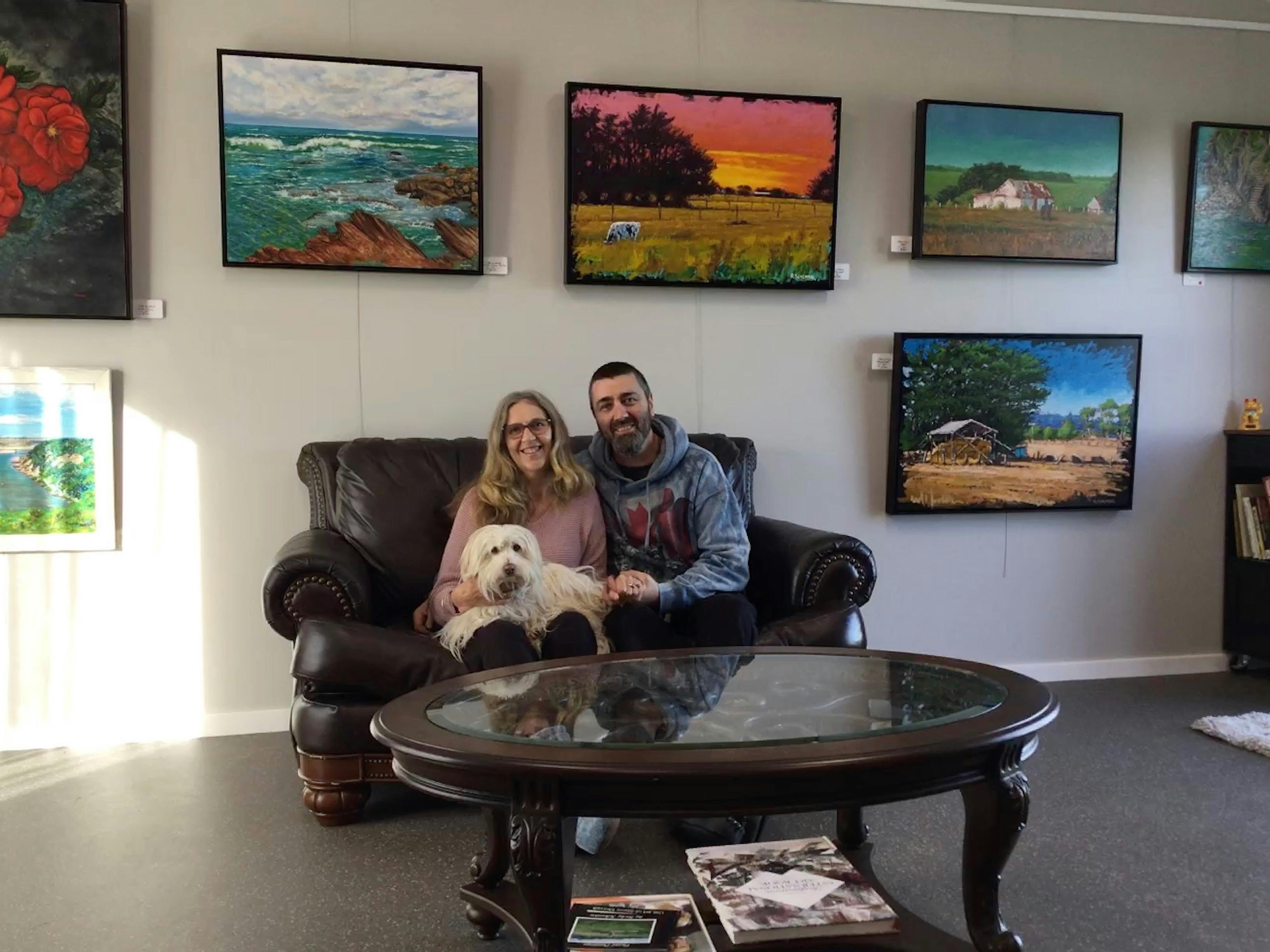 Alexandra, Ricky and Rocky on the sopha in the studio.