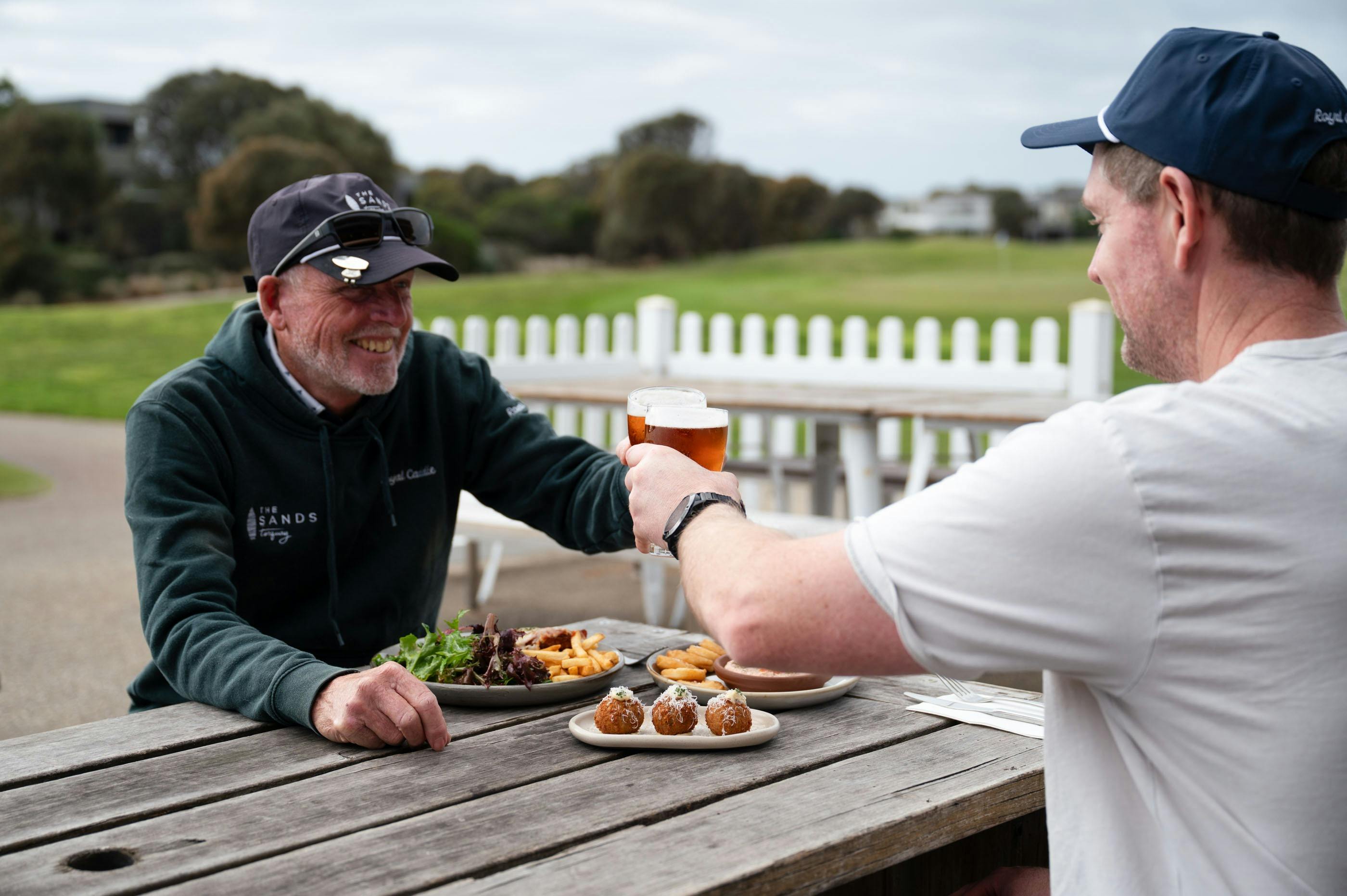 Eating on an outdoor table