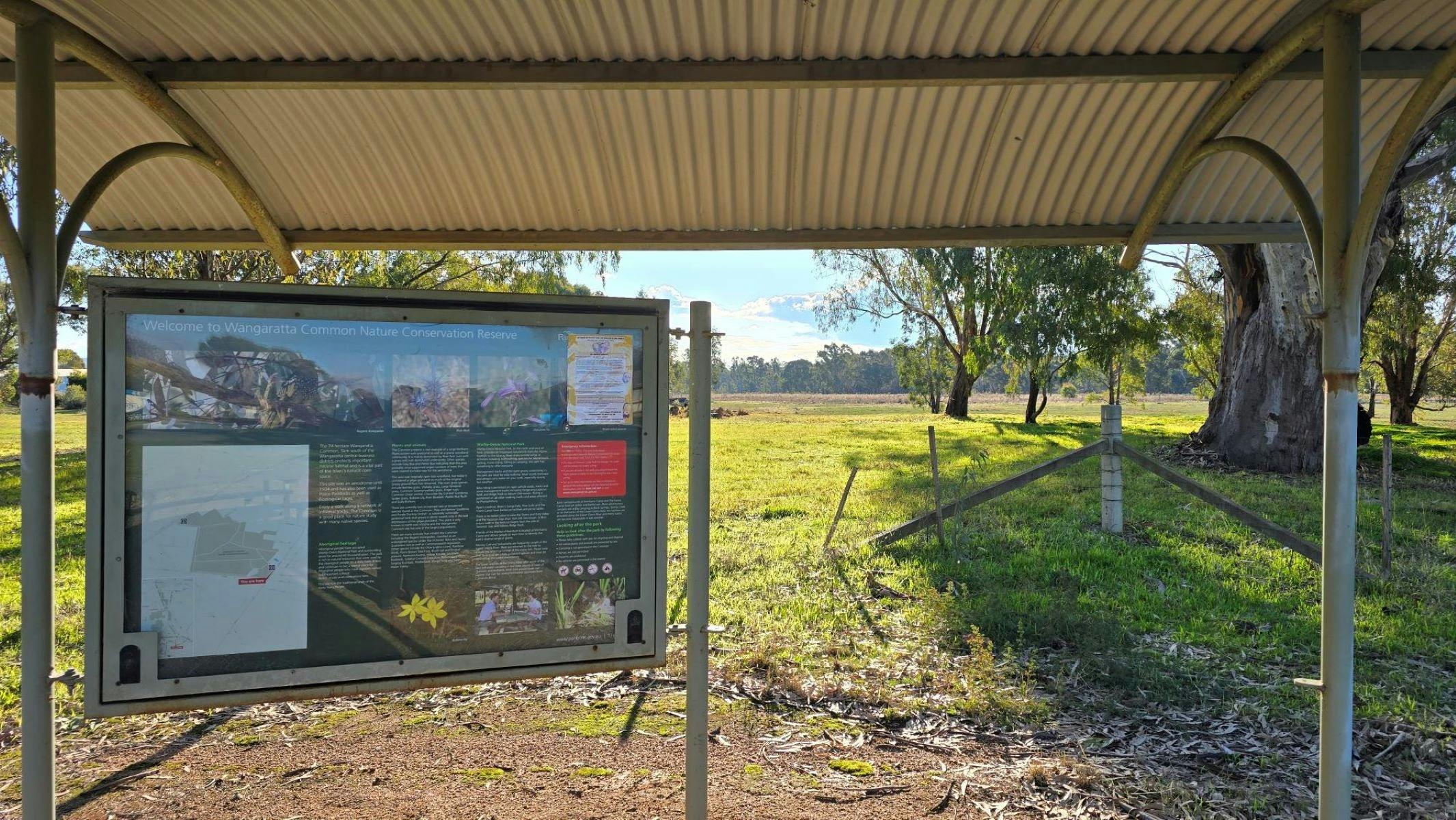 Noticeboard with information on the Wangaratta Common Nature Reserve