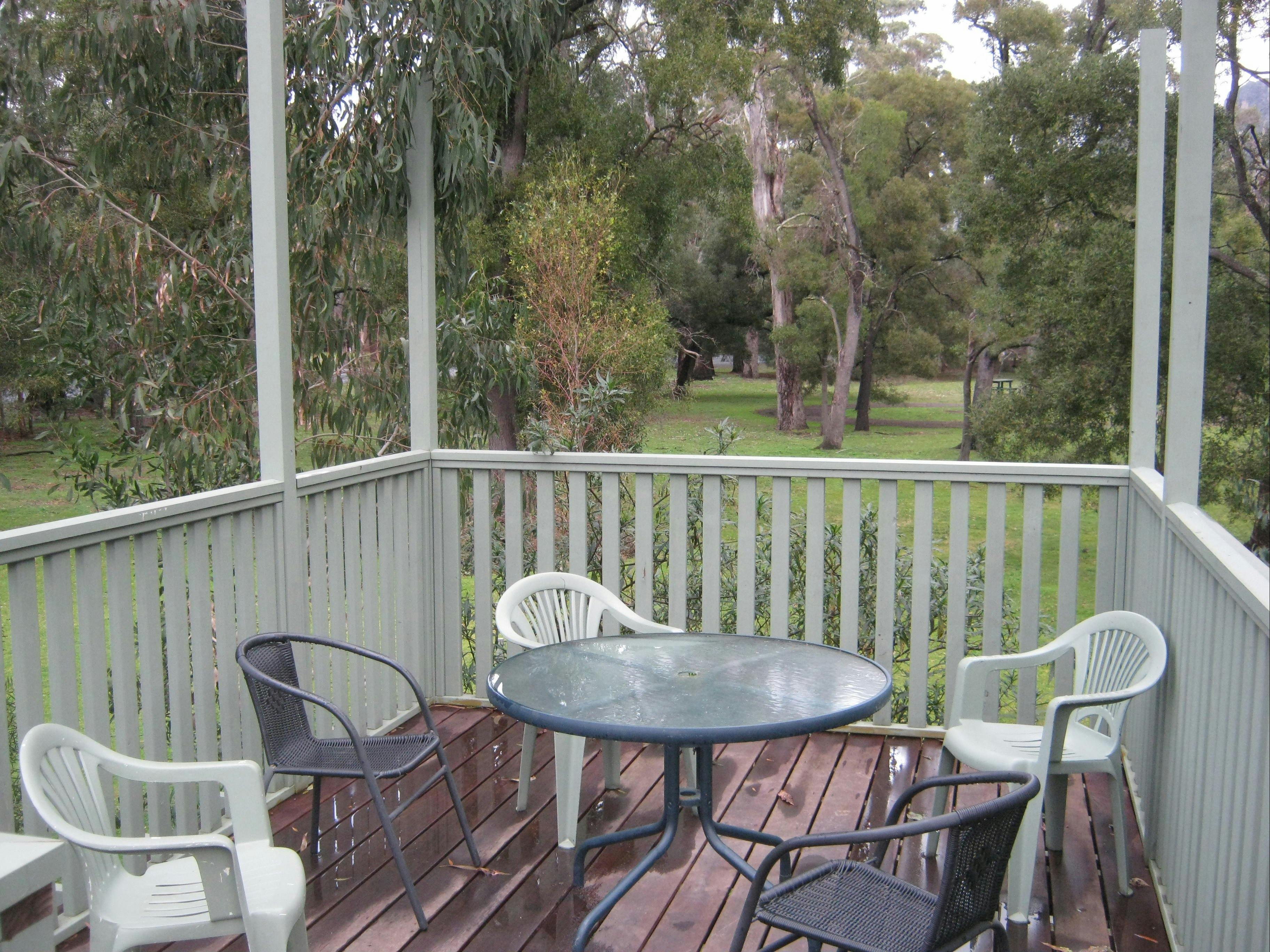 Tim's Place communal deck overlooking park