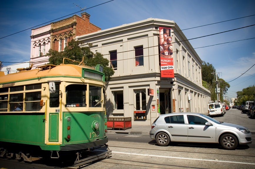Tram outside Ay Oriental Tea House, South Yarra