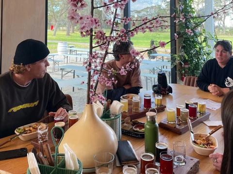 Group at Sailors Grave Brewery tasting beer and lunch
