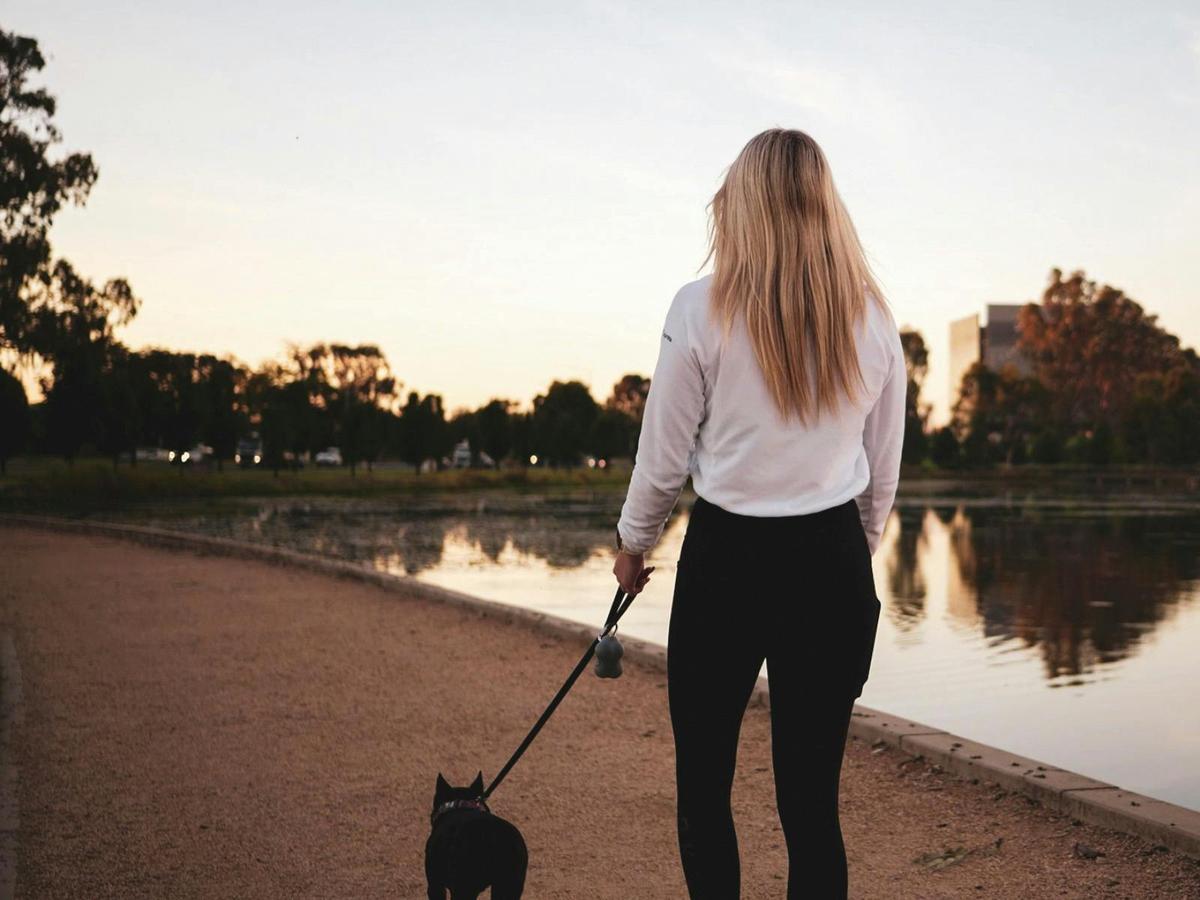 Walking dog at Victoria Park Lake