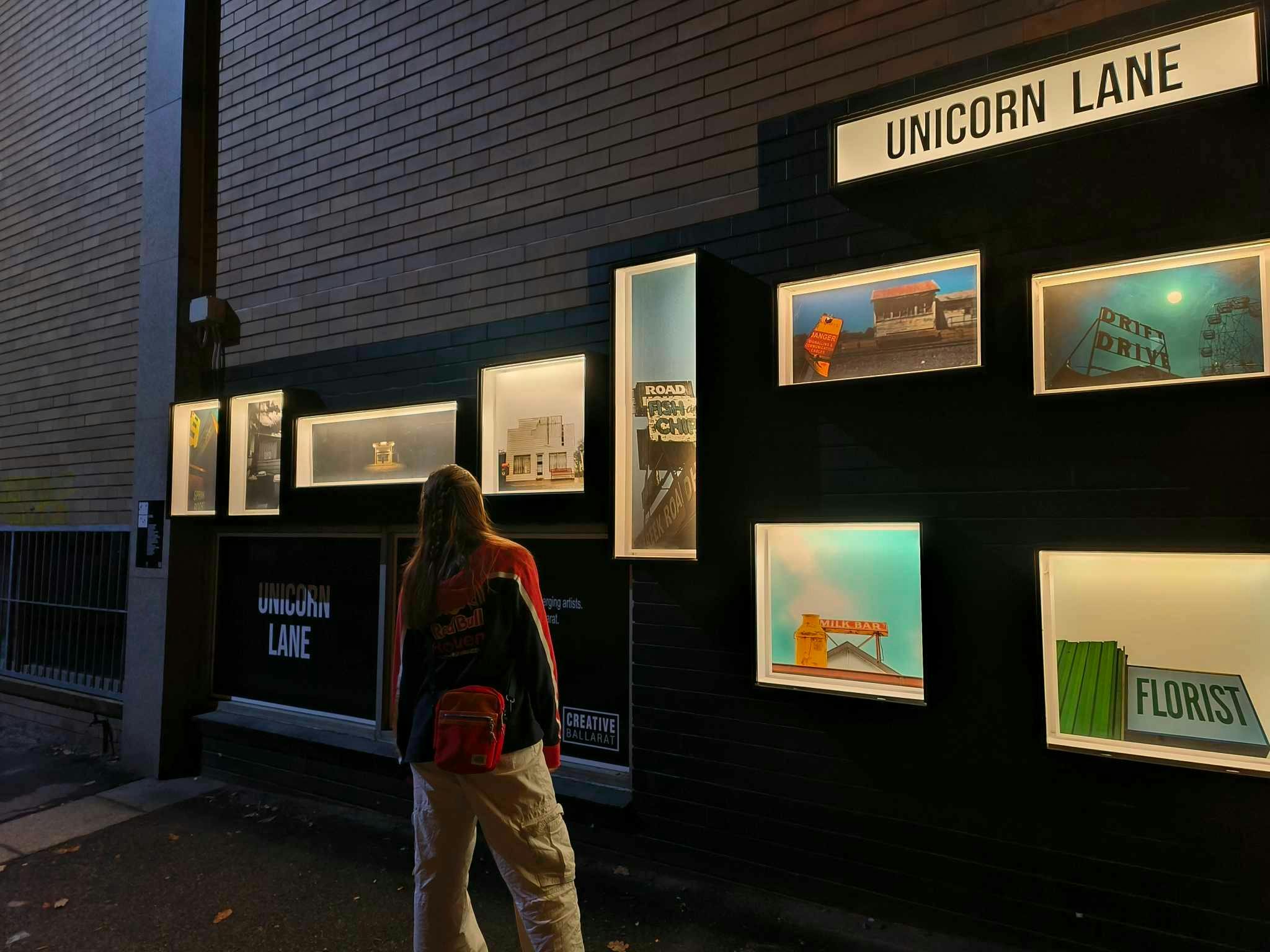 Sara Nash exhibition at night