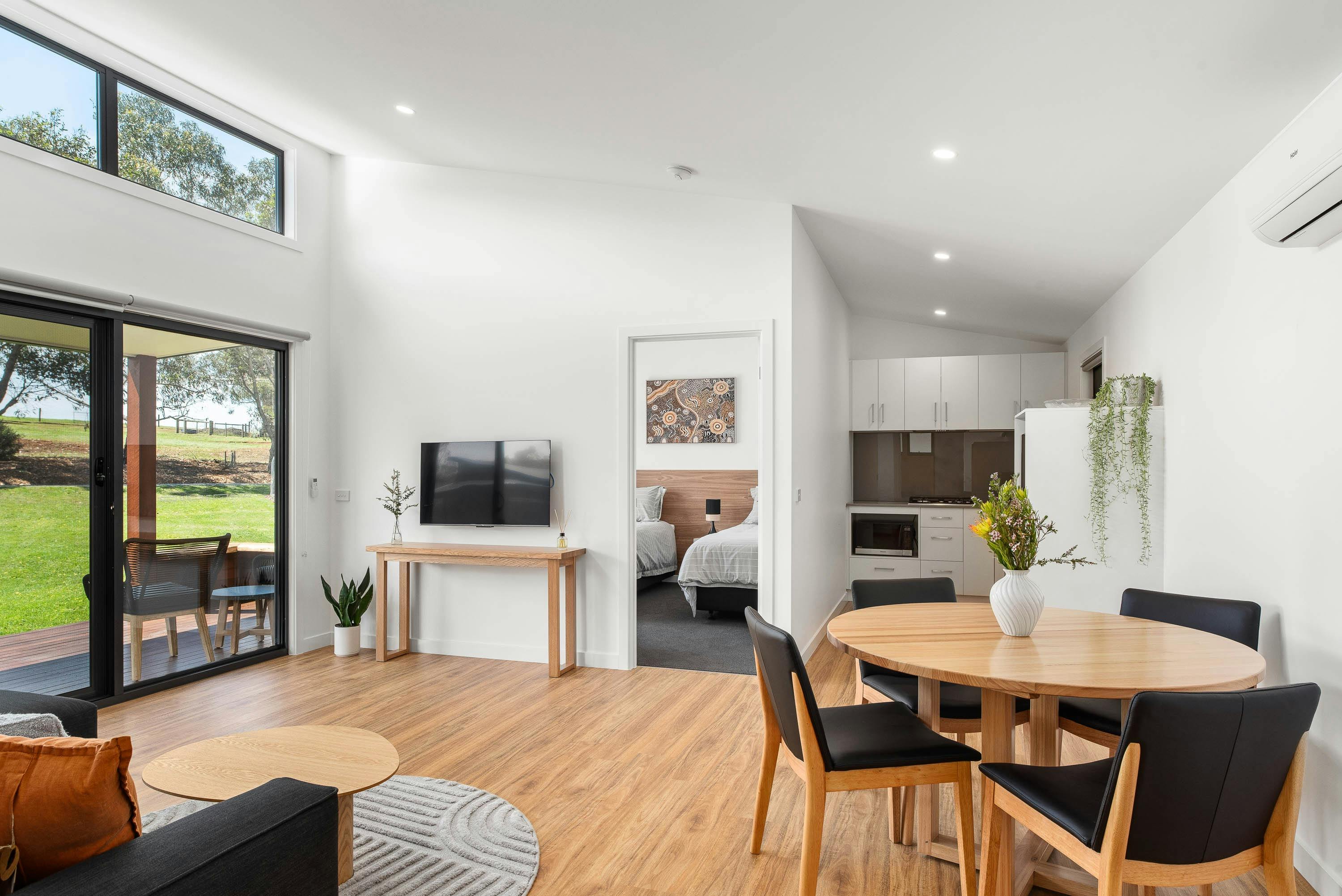 Acacia cabin.  Open plan living.