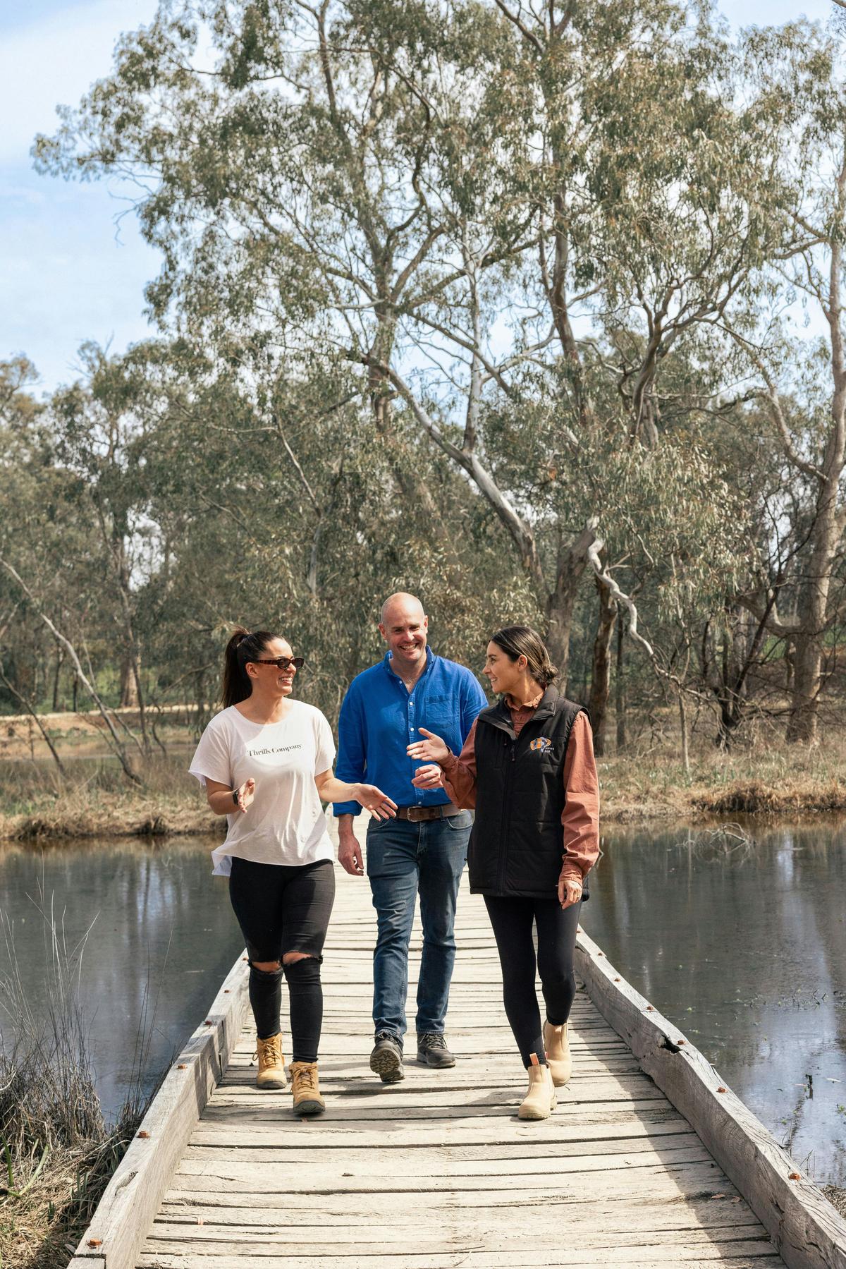 Guide and guests walking the wetlands