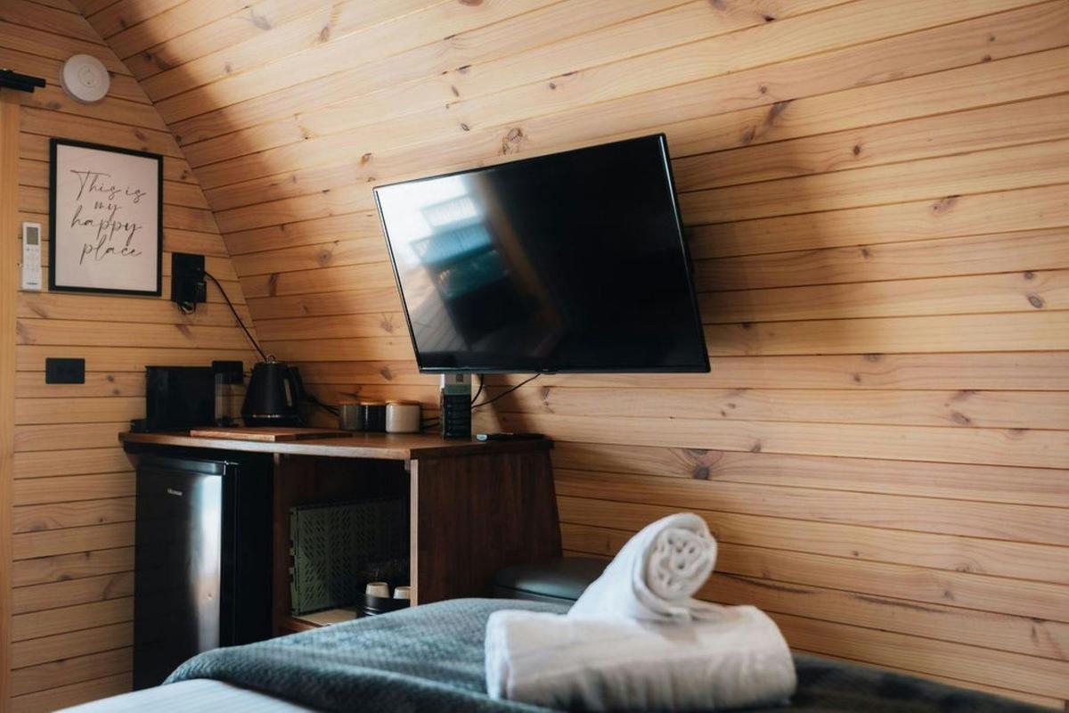 Park Pod Interior Kitchenette and TV