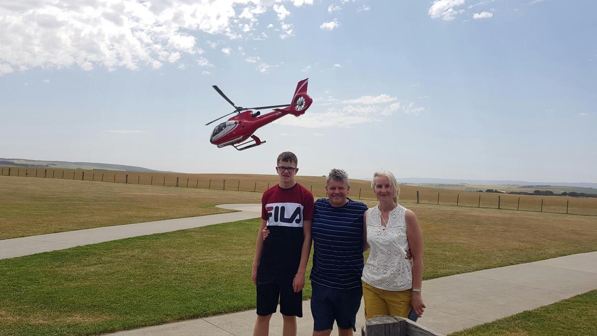 Family  walking after Helicopter Flight