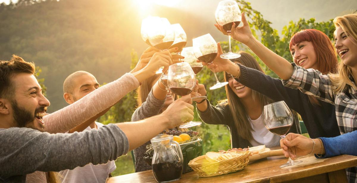 Enjoy lunch with a glass of wine