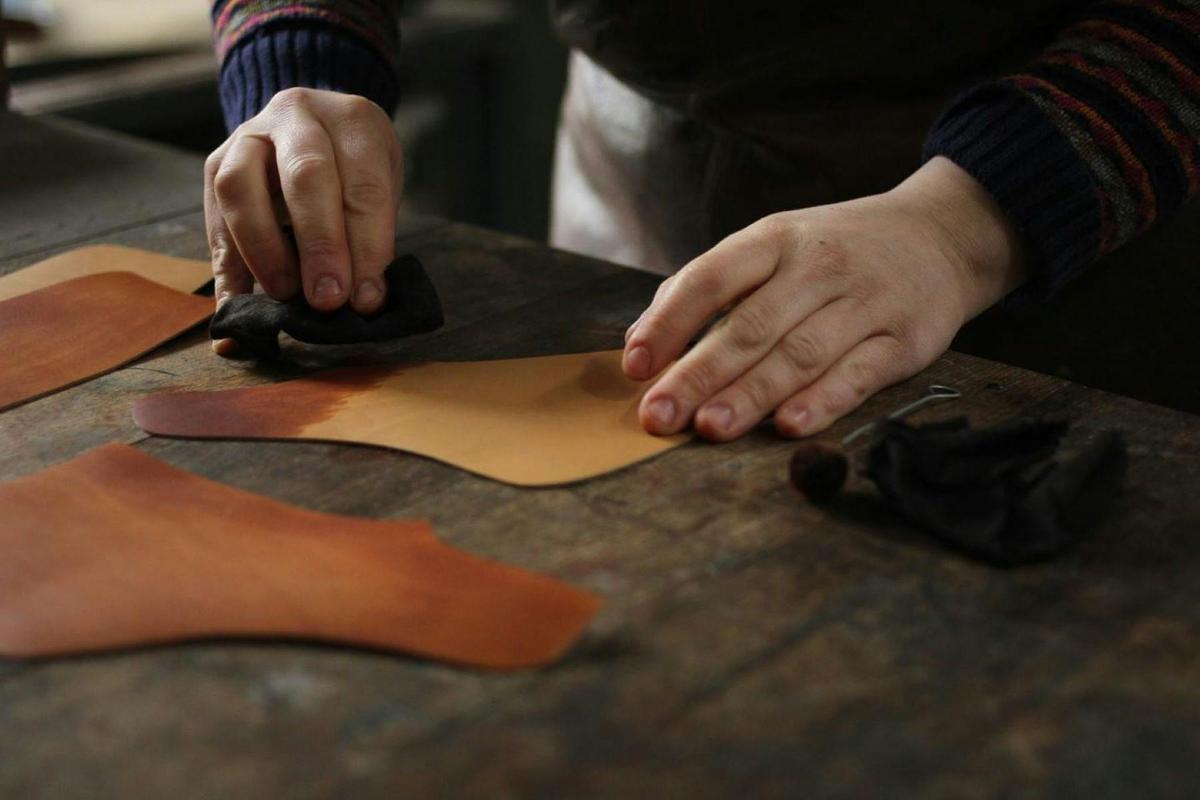 Wootten specialise in hand-dyeing leathers for boot production