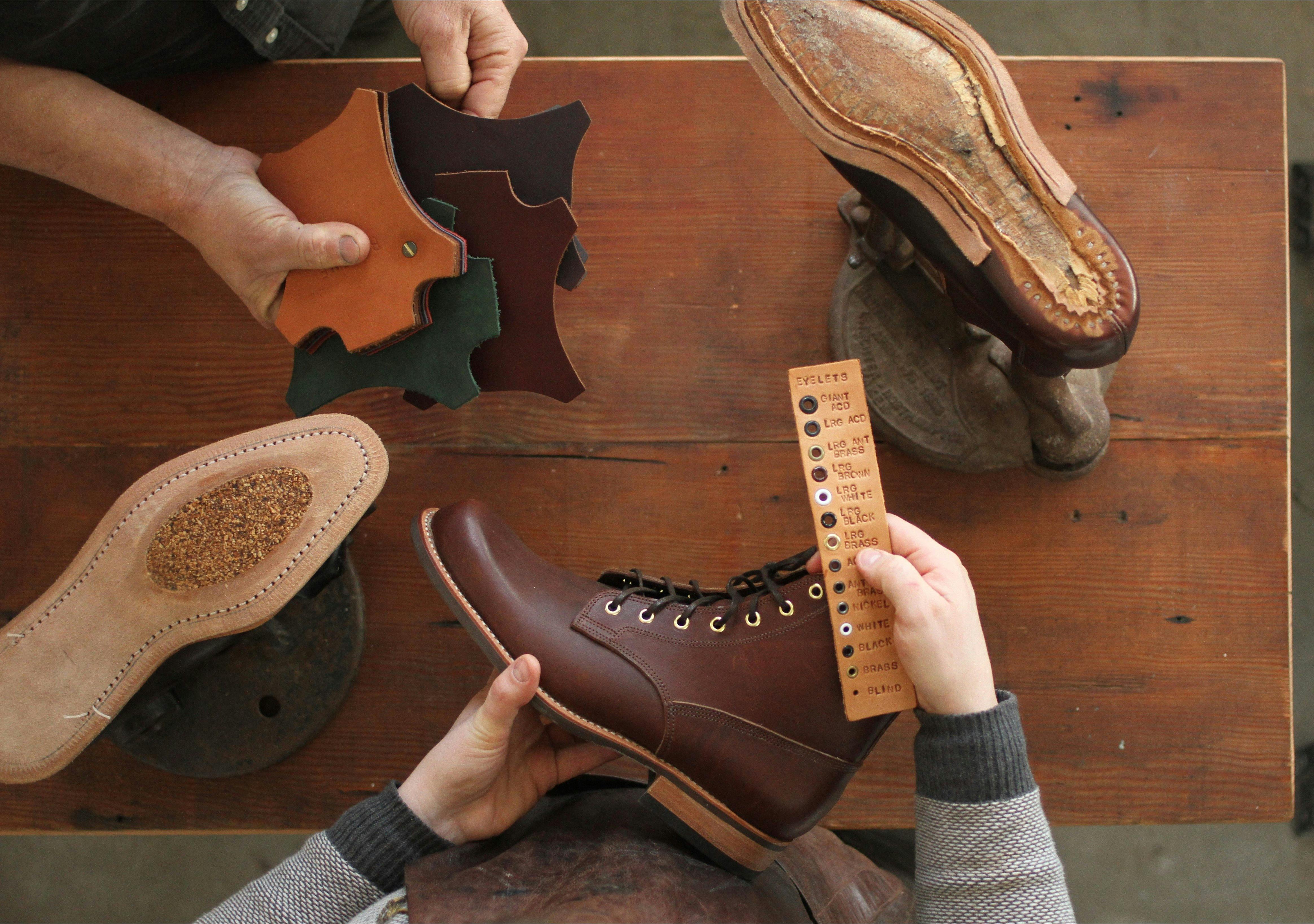 Selecting leathers and hardware in the Gordon Boot