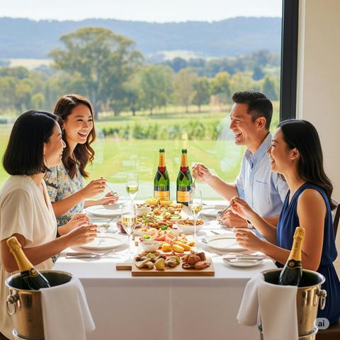 Luxury gourmet lunch with stunning vineyard views