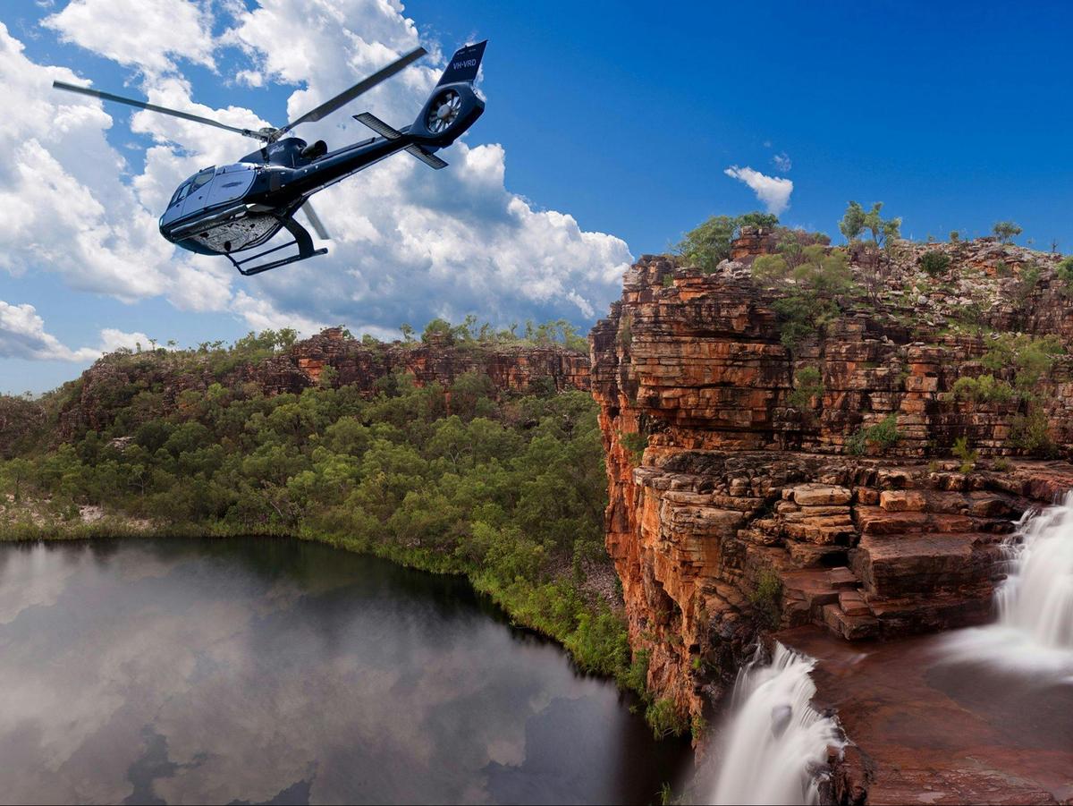 Helicopter over Eagle Falls in the Kimberley