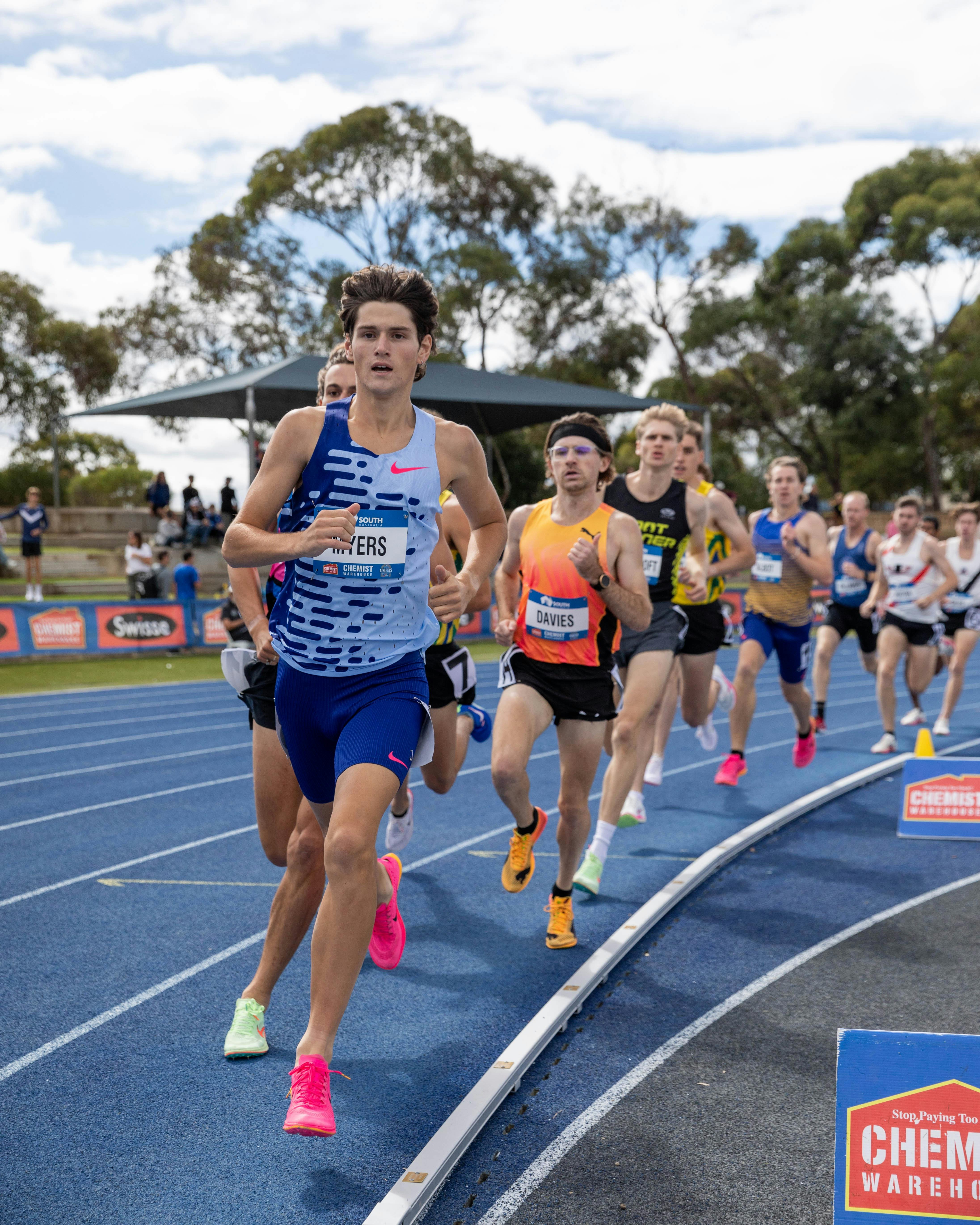 Cameron Myers leading the pack in the men's 1500m race