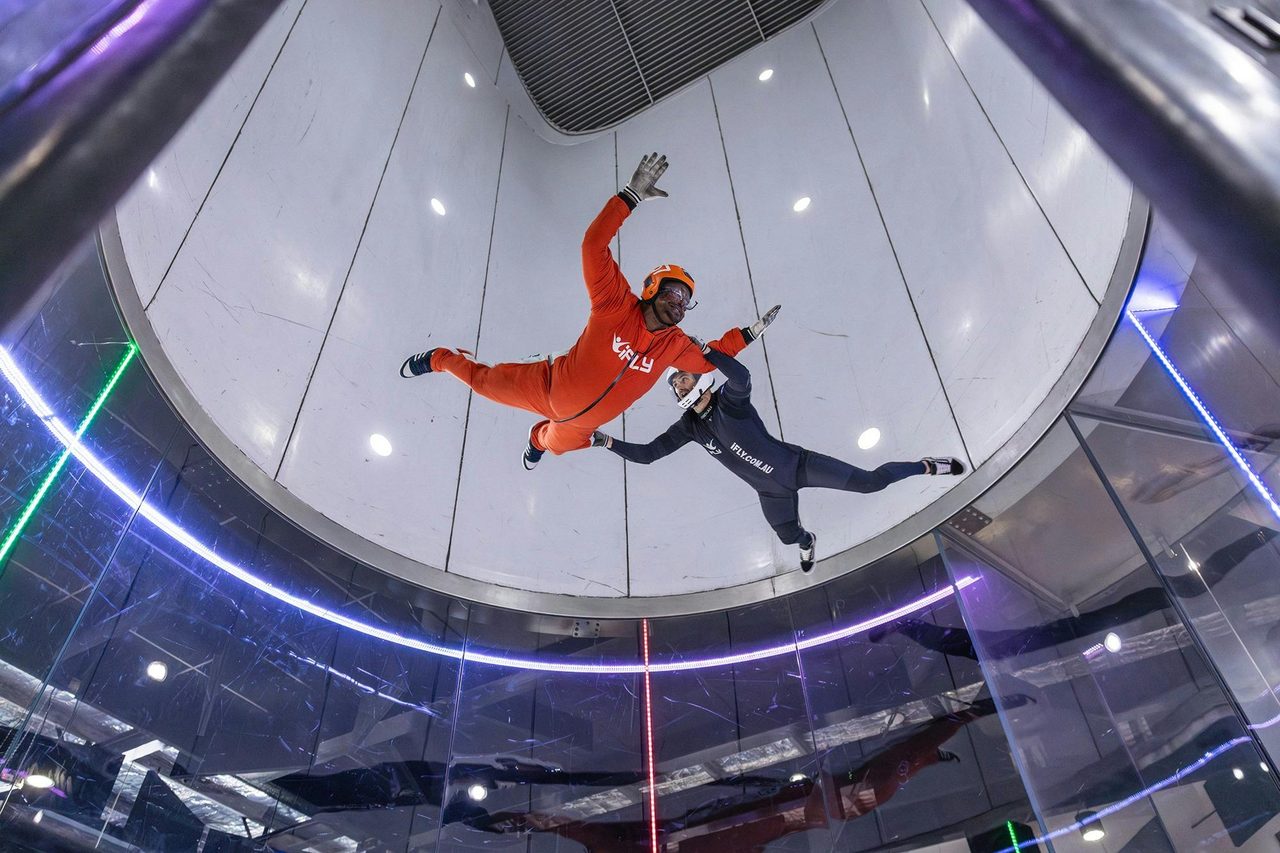 The high fly add-on - the instructor takes hold and whizzes you towards the top of the tunnel.