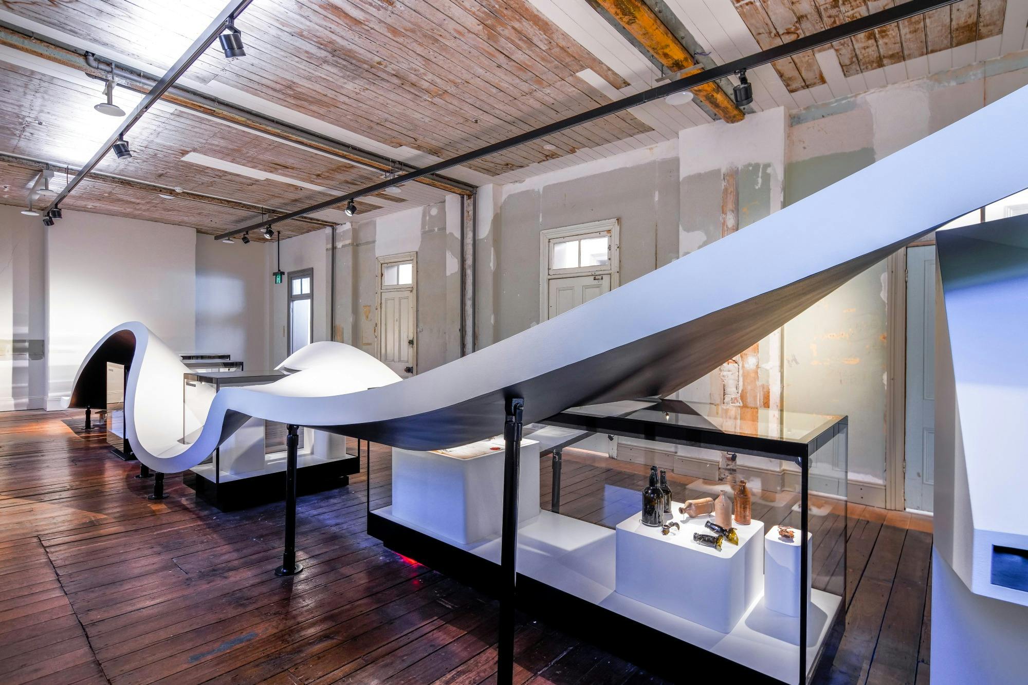 Room with museum objects on display