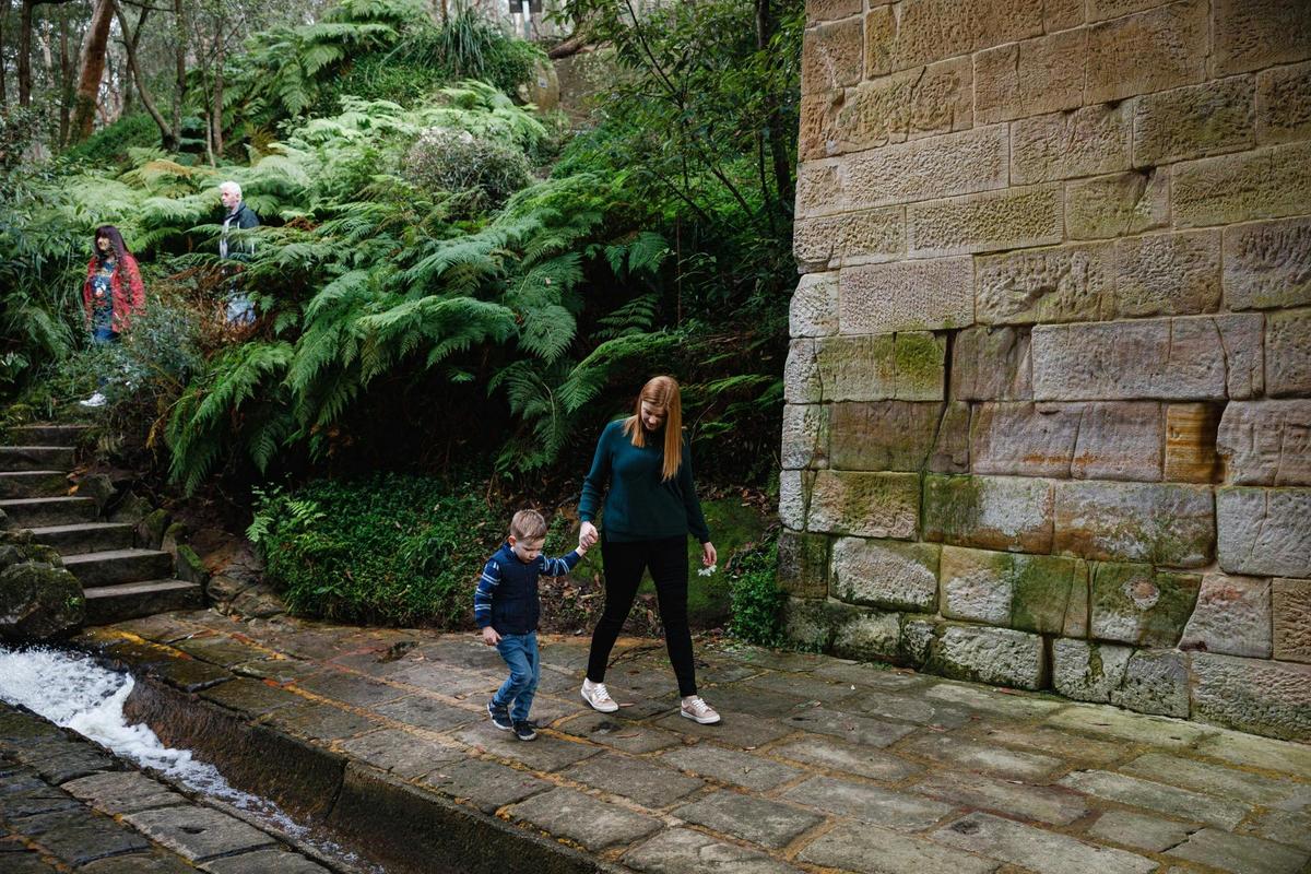 Family Walking through the Lennox Bridge