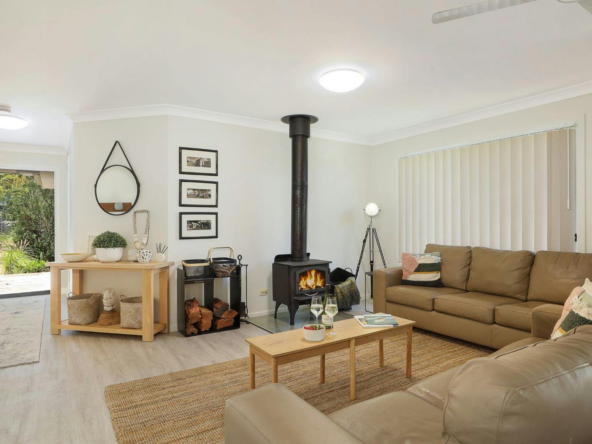Sagewood Sands | Living room | Fireplace | Ceiling fan