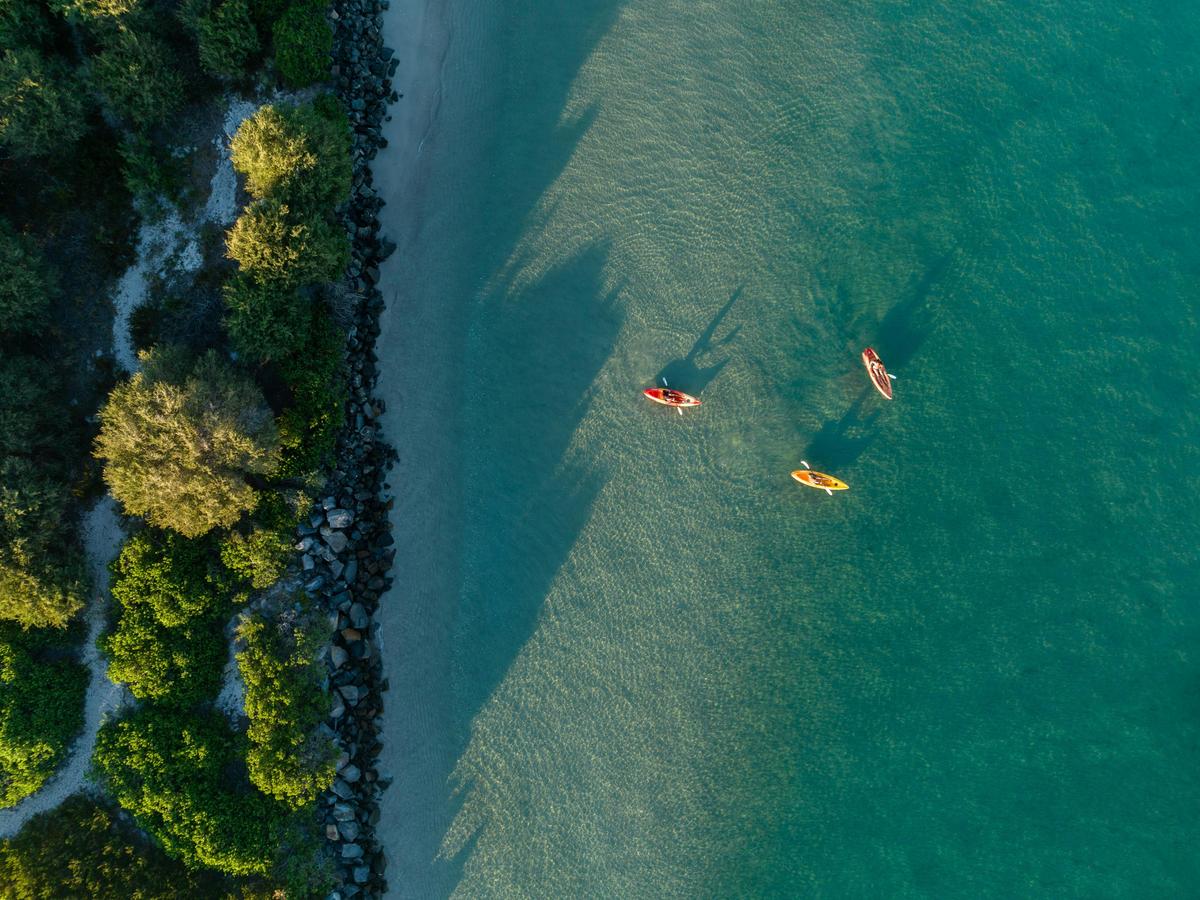 Arial shot kayaking Salts Bay