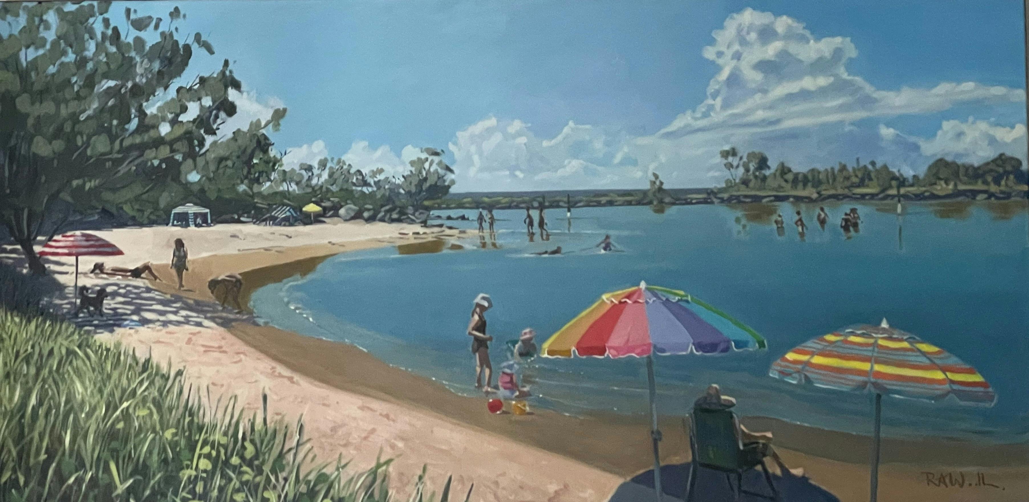 "Wooli Lagoon with Brollies" Painting Highly Commended by Richard Washbourn