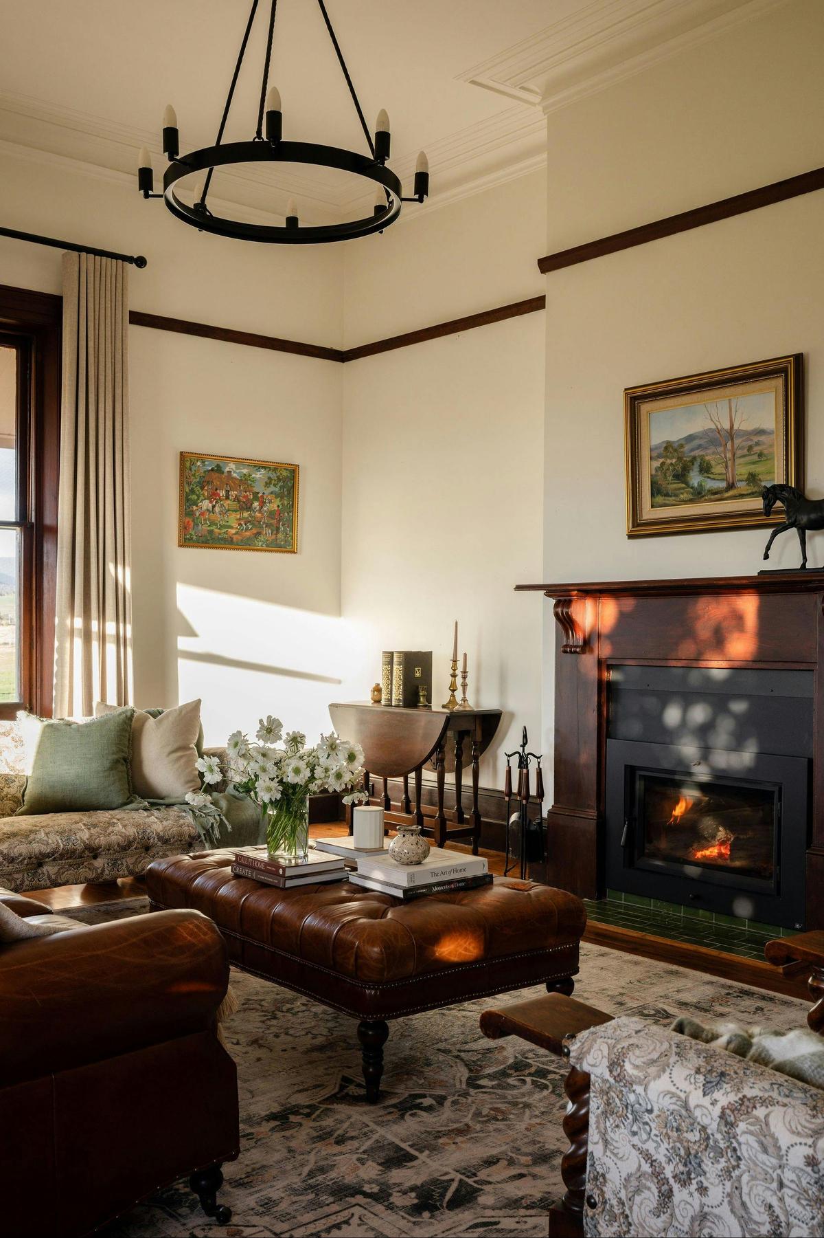 Lounge room with beautiful fireplace