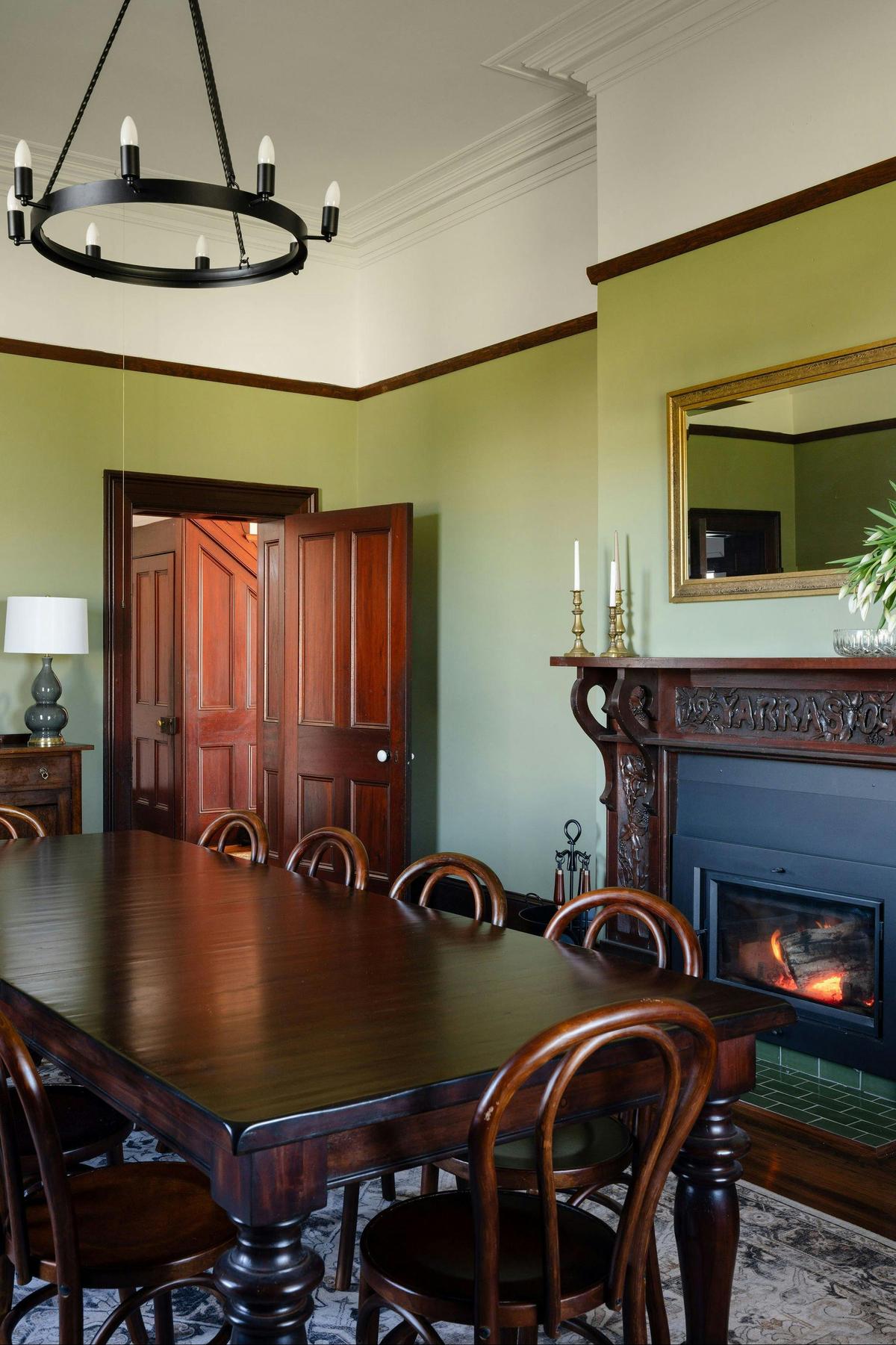 Formal dining room seats 10 with the beautiful mahogany table
