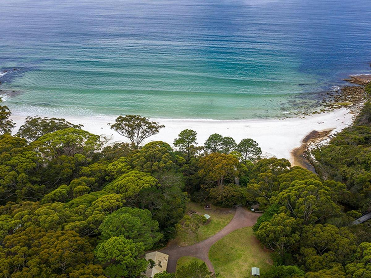 Aerial view of Greenfield Beach picnic area and the nearby beach. Photo: John Spencer/DPIE