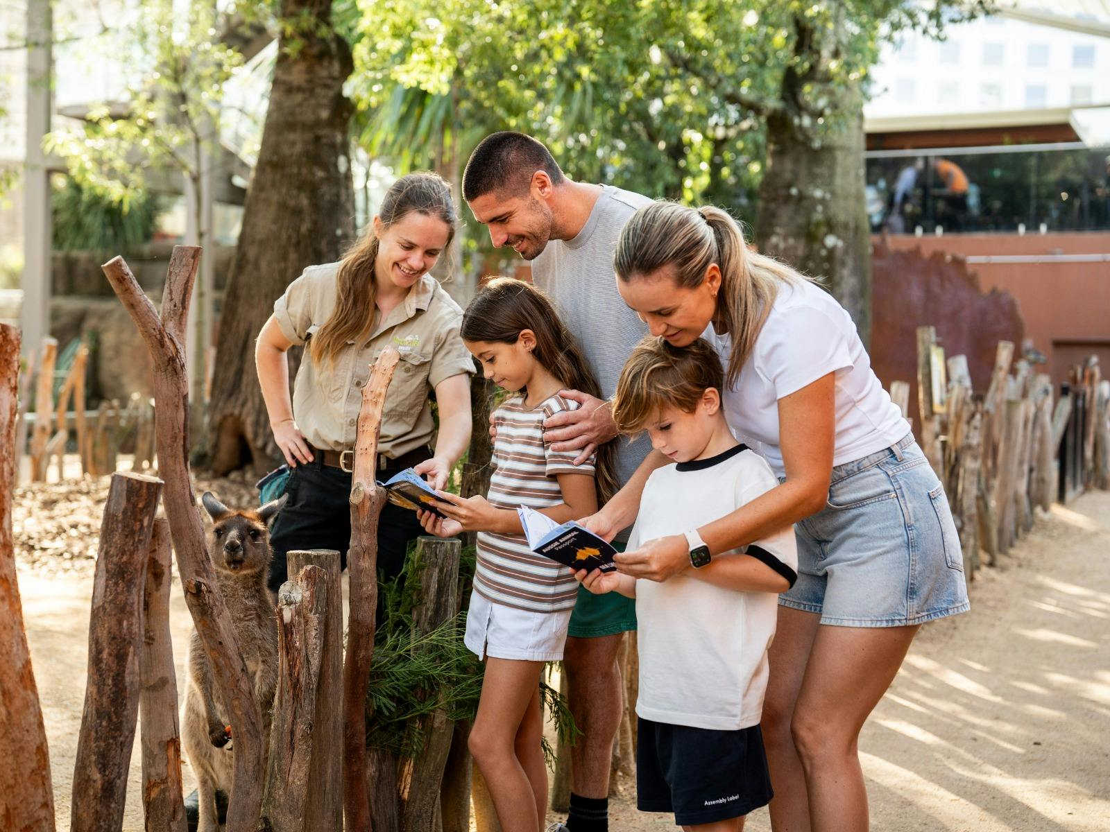 Family enjoying the Aussie Animal Passport trail at WILD LIFE Sydney Zoo