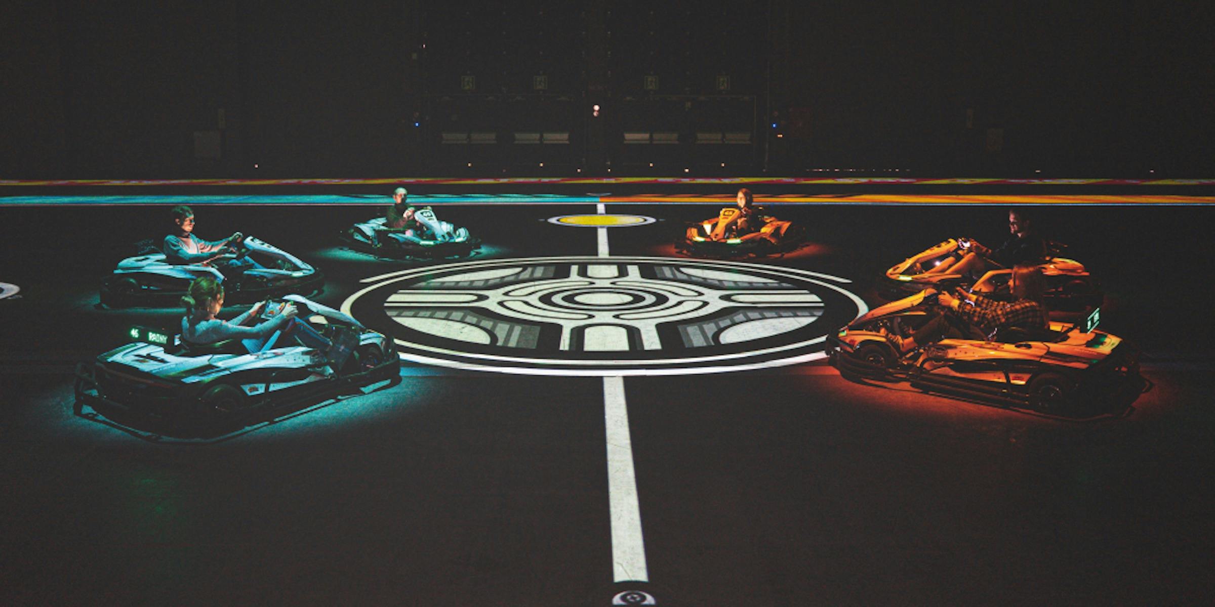 Multiple drivers about to start a game of BattleFoot (Soccer)