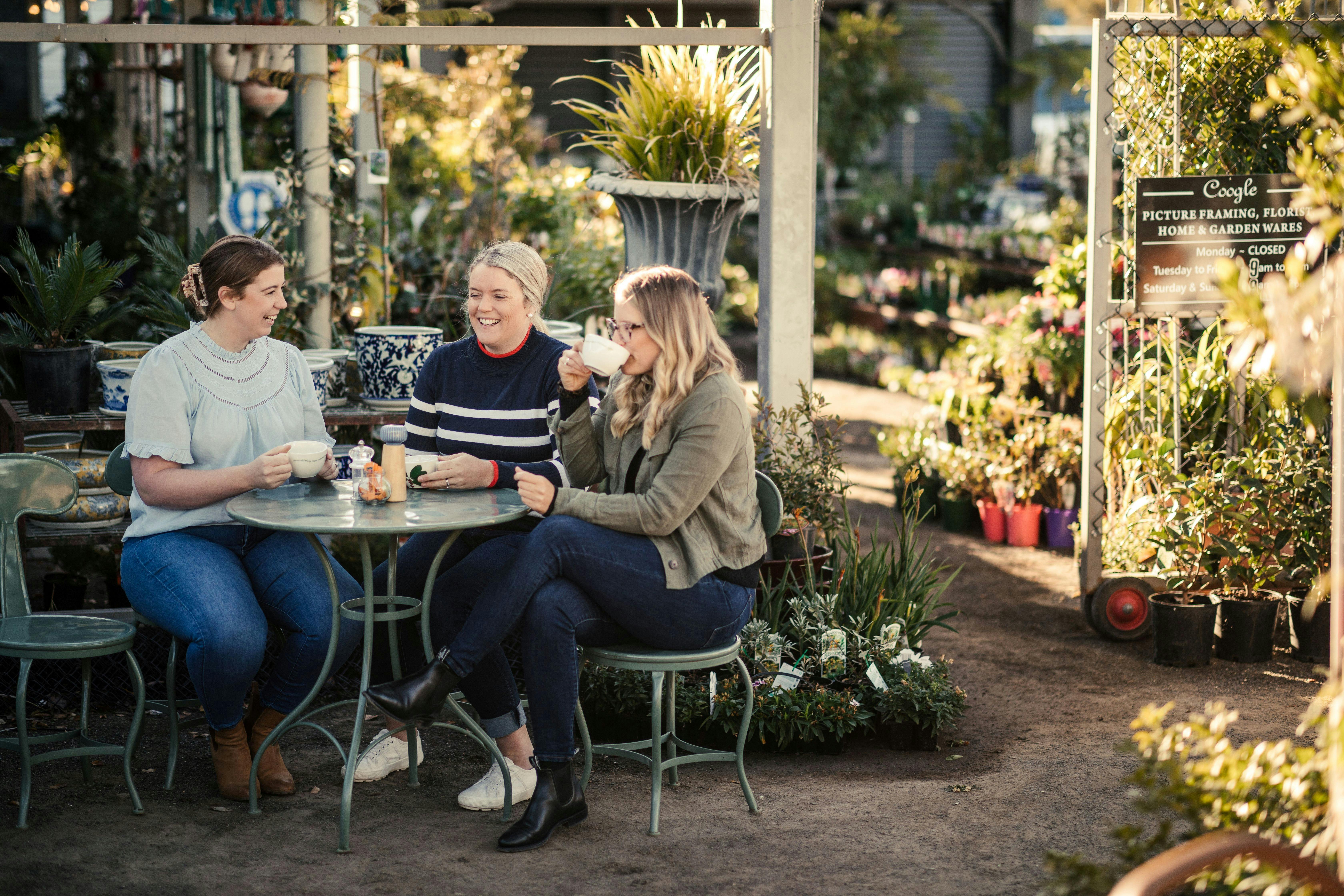Ladies enjoying coffee in the garden