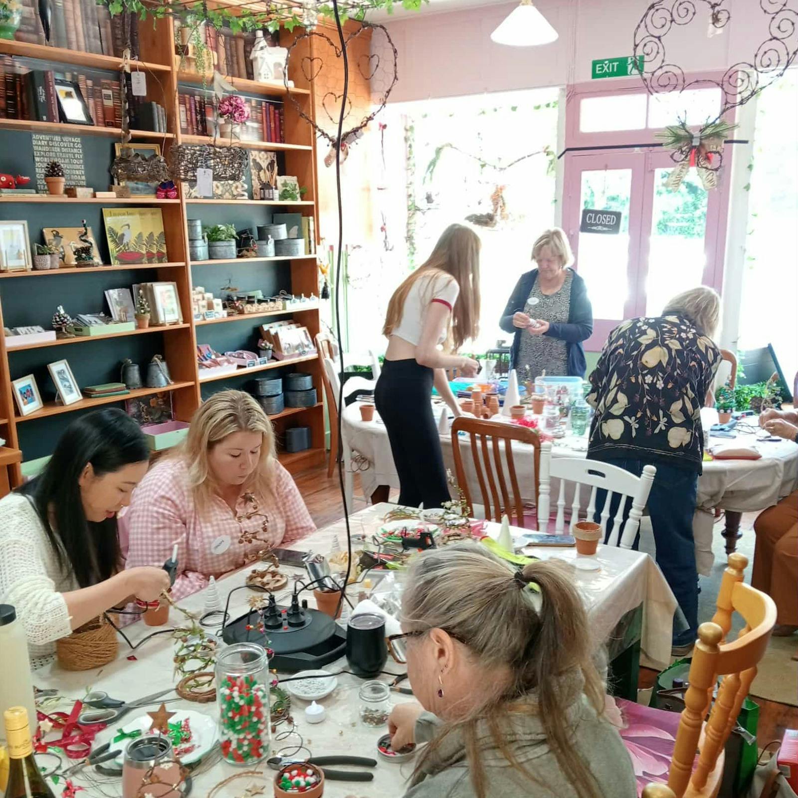 Our busy workshop during a Christmas Wire Tree workshop