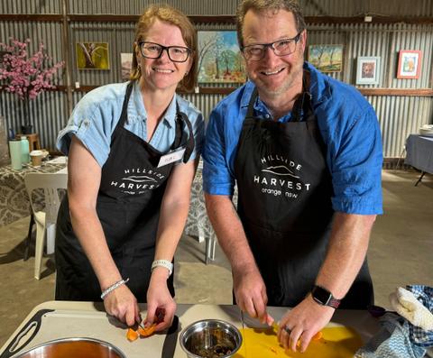 preparing apricots for chutney making