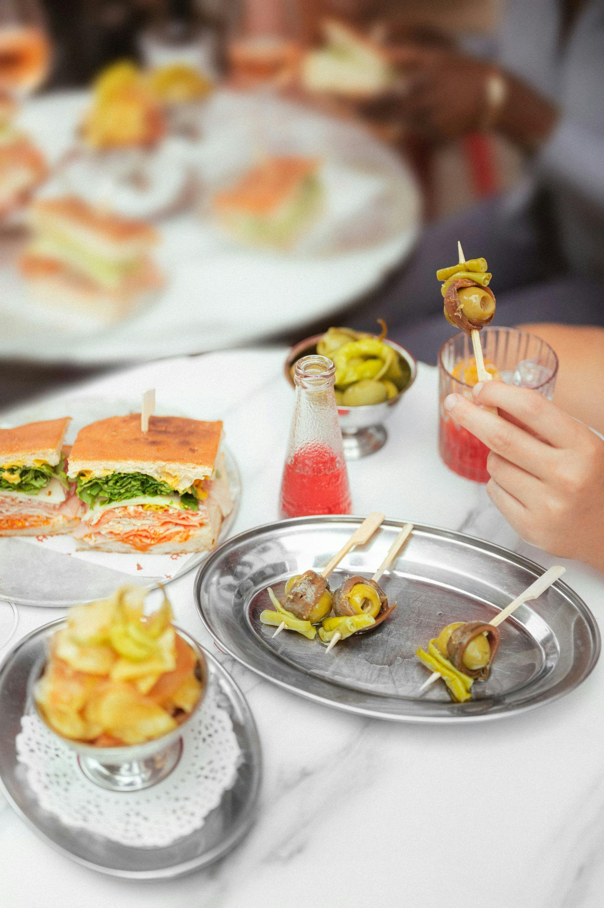 Plates of food and drink