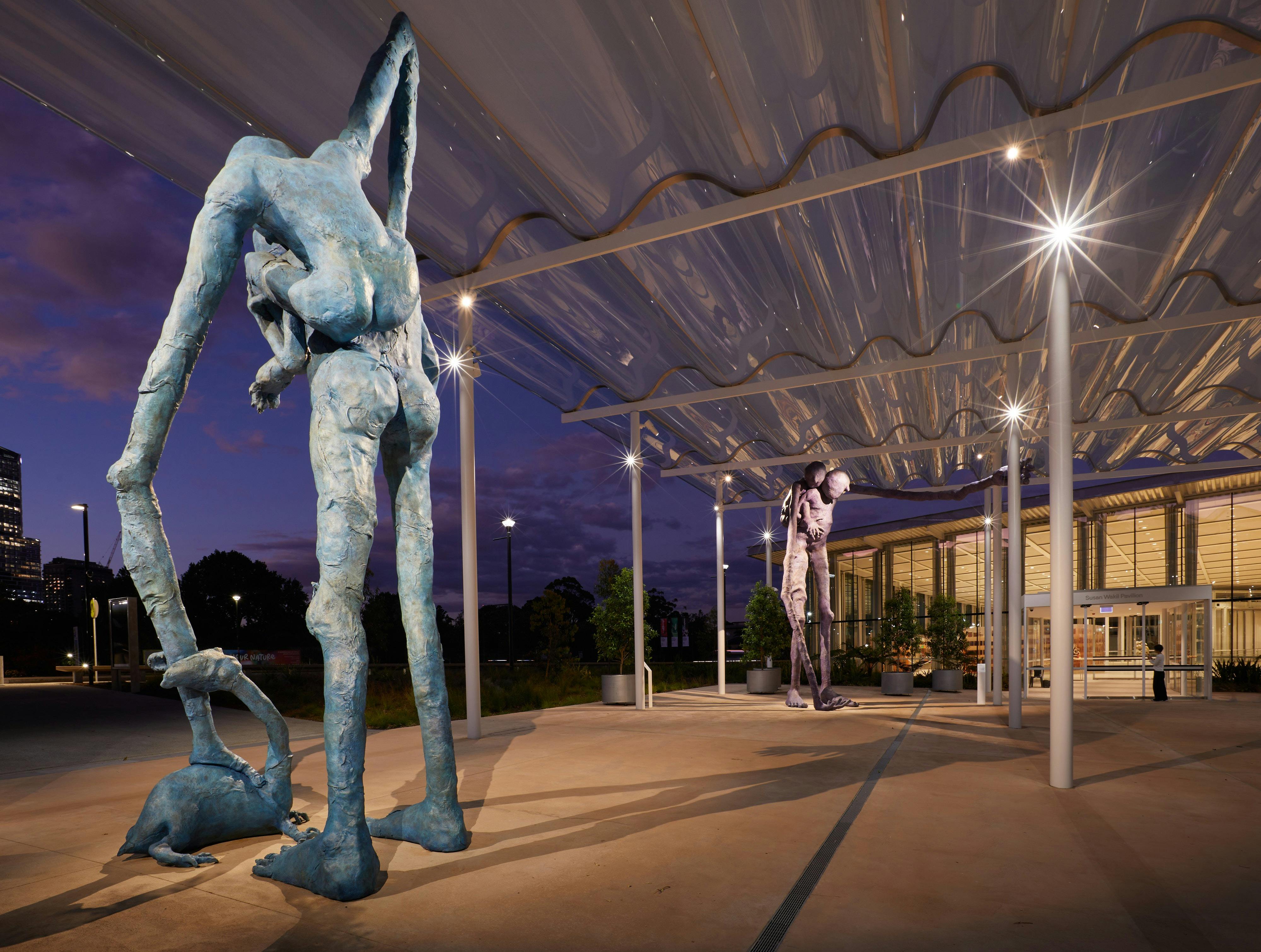 Installation view of Francis Upritchard Here Comes Everybody 2022 in the Welcome Plaza