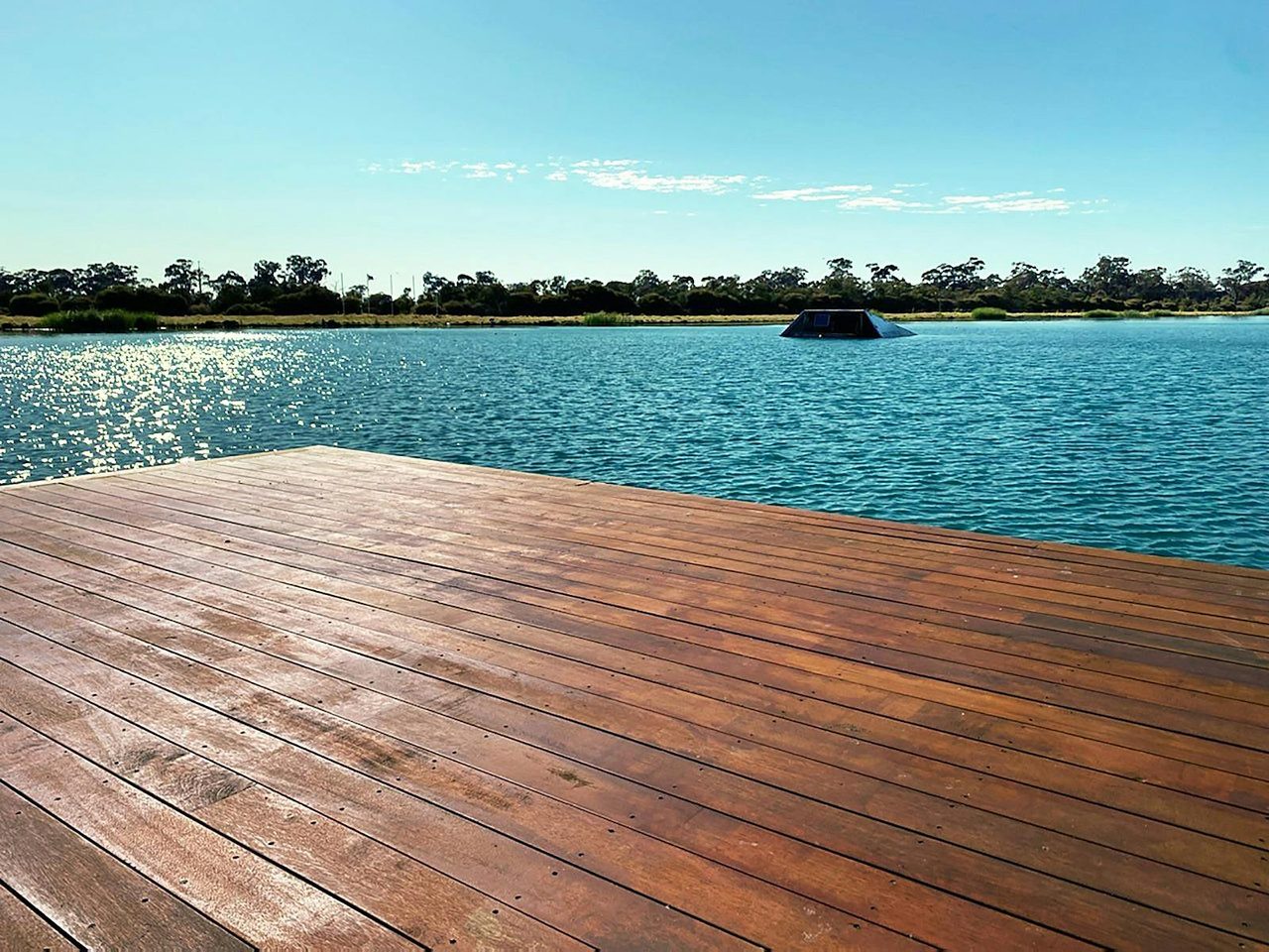 Max Skirwan Water Ski Park views from the deck t the jump.