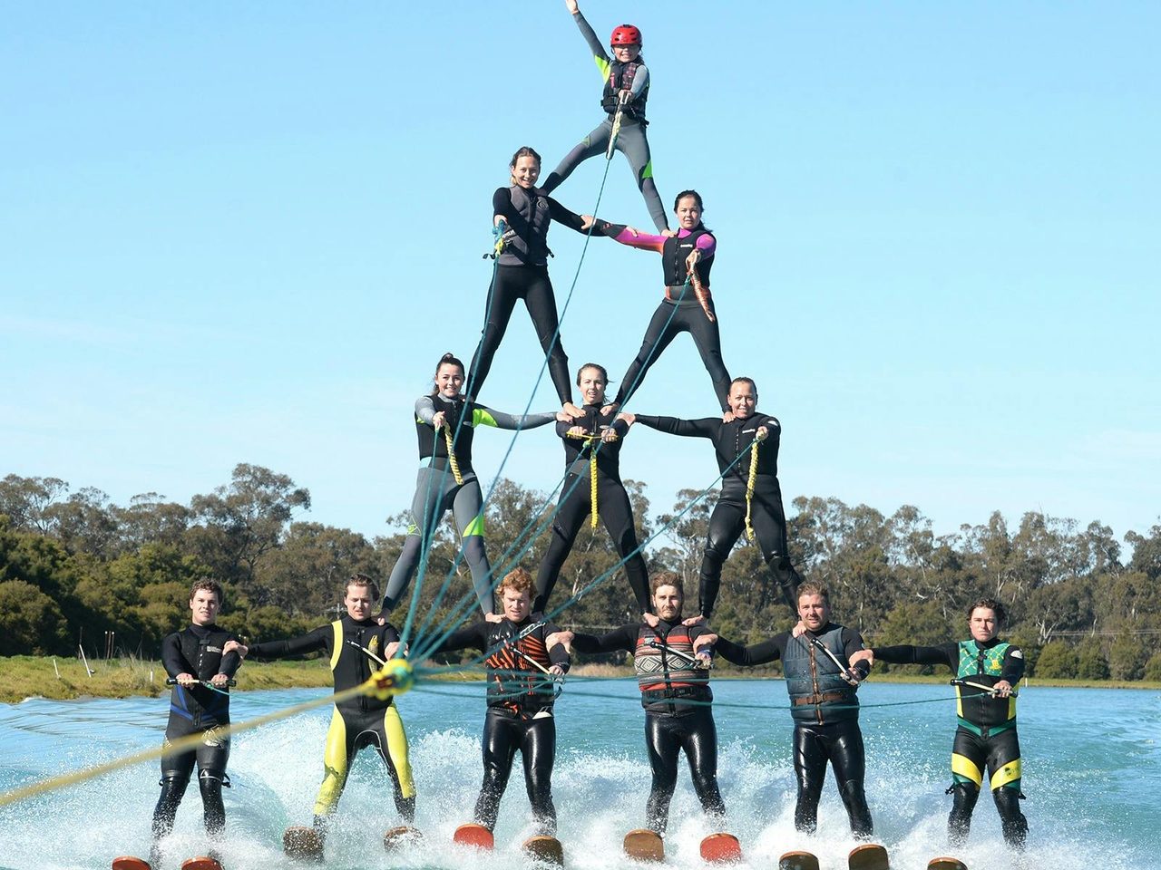 Show Ski Team practise for worlds. The two lakes are 850 m by 100 m wide.on Max KIrwan Ski Park