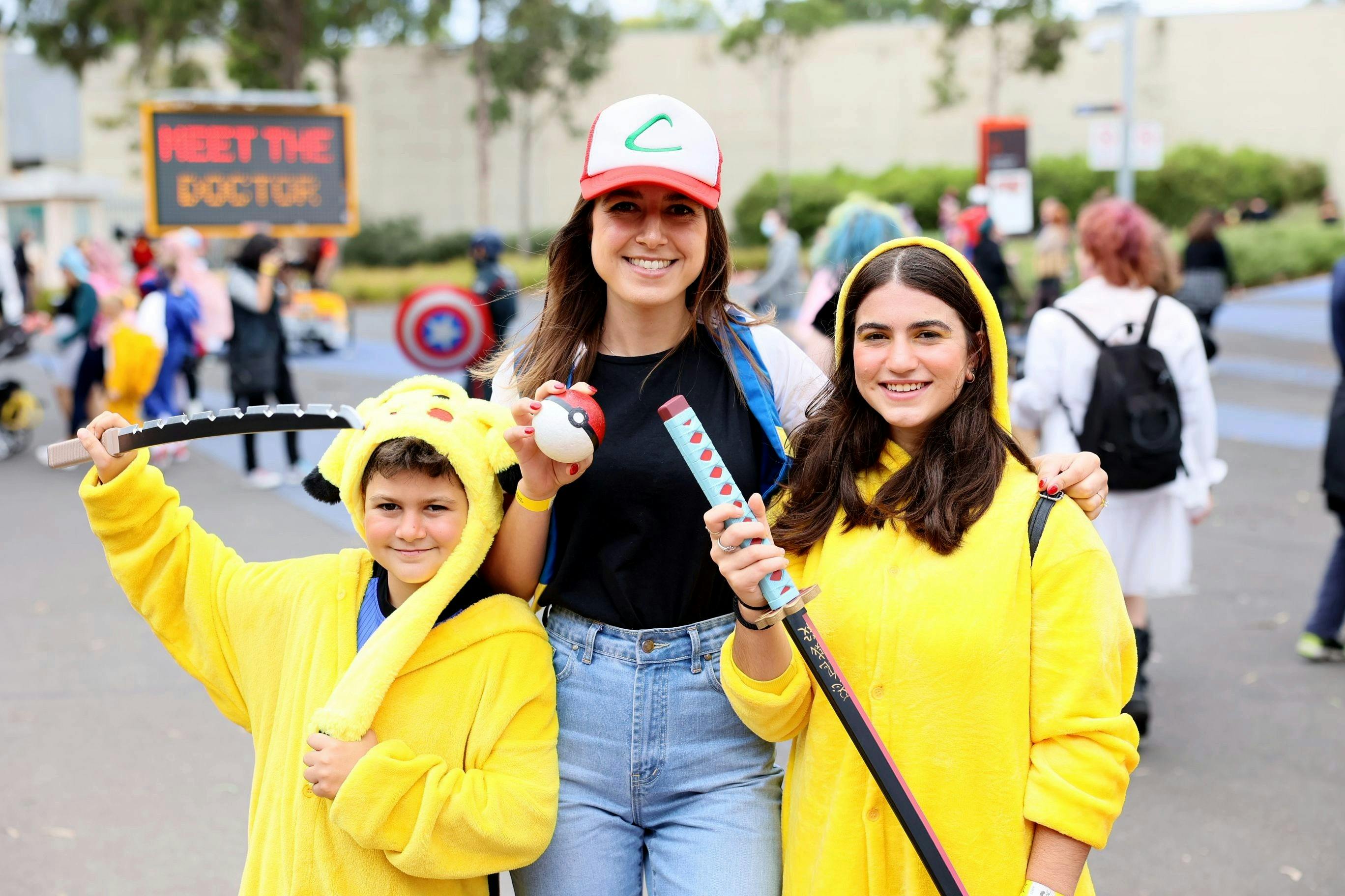 Pokémon trainers unite!  A fun day at Supanova with fans dressed as Pikachu and Ash.