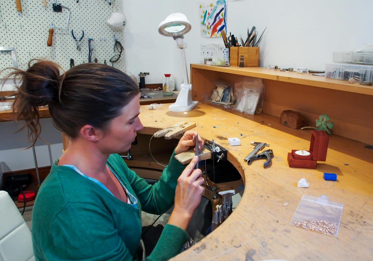Zoe Pook at the jewellery bench