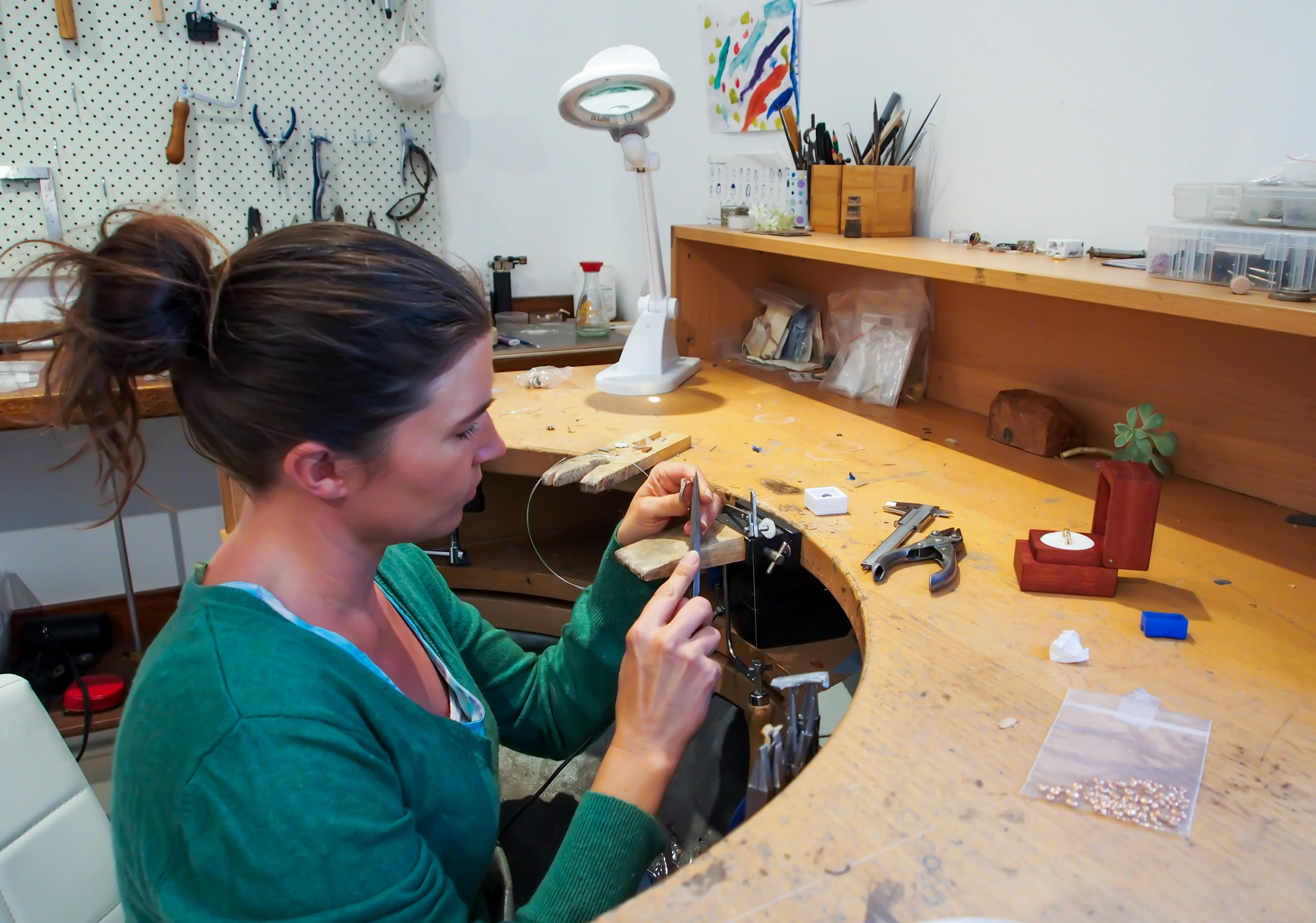 Zoe Pook at the jewellery bench