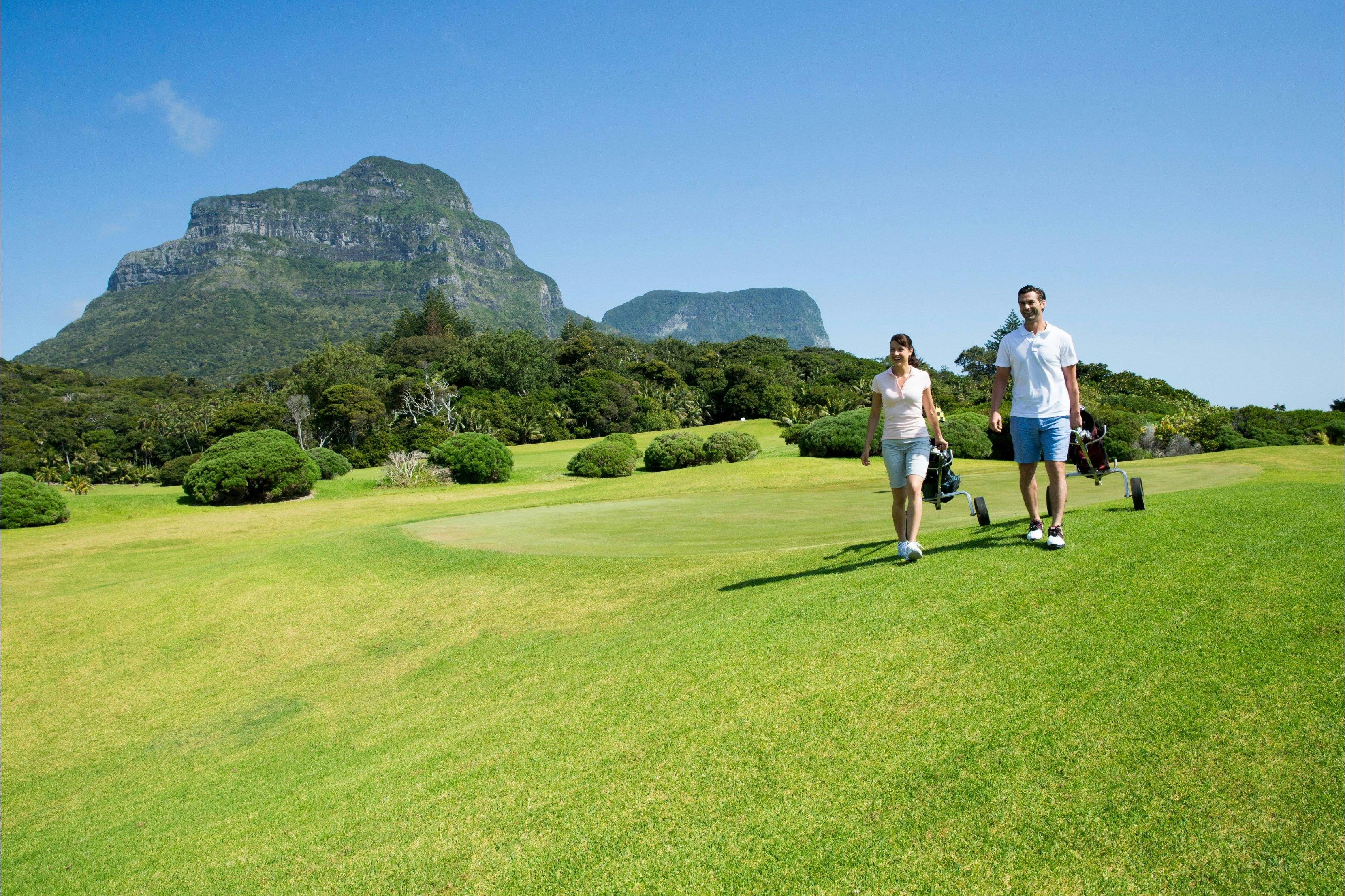 Couple enjoying a round of golf at Lord Howe Island Golf Course