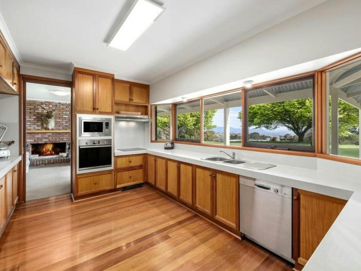Kitchen at Sambar Ridge farm stay ideal for group stays and shared meals.
