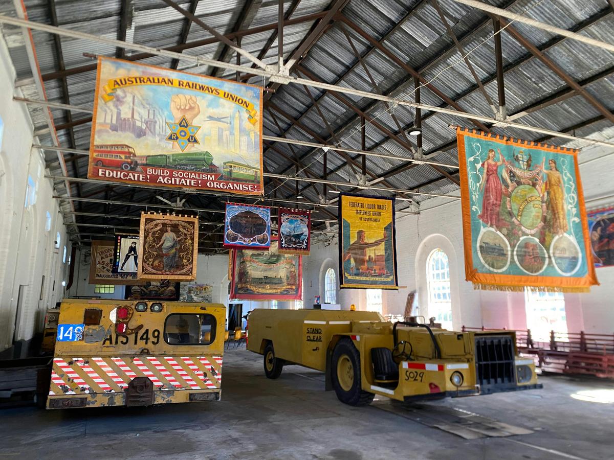 Union banners in the Bath House