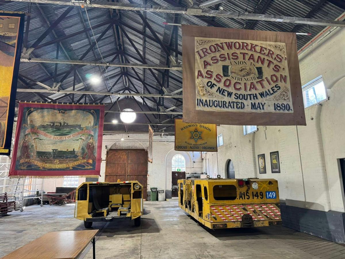 Union banners in the Bath House