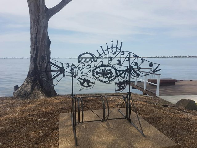 King of the River Sculpture and Bike Rack