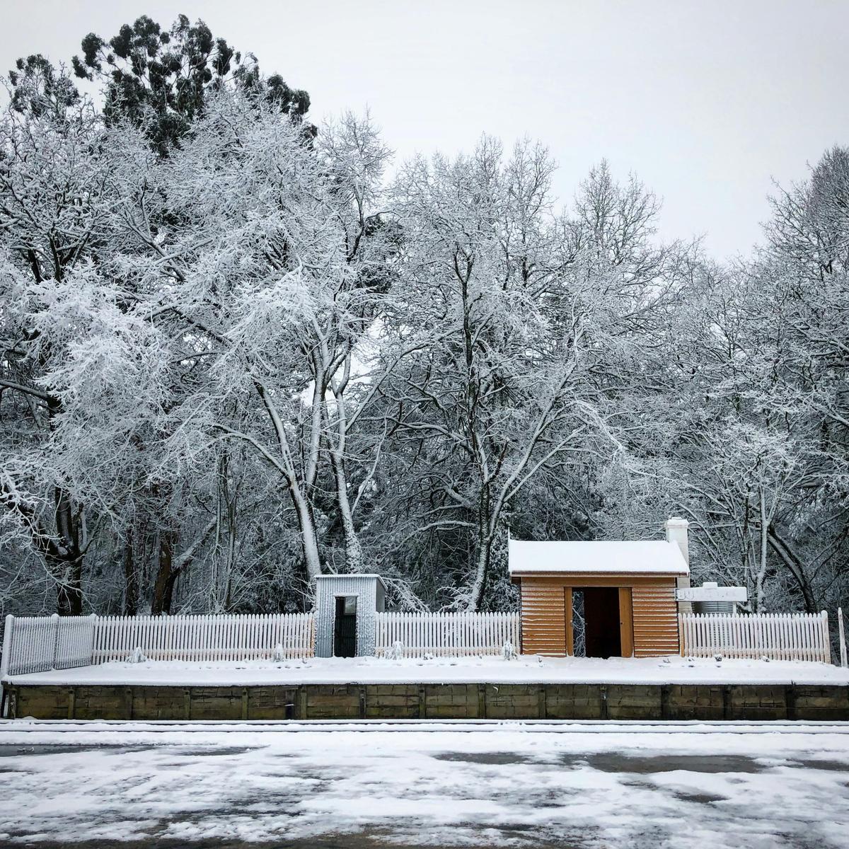 Mystical Bullarto Railway station during winter snowfall