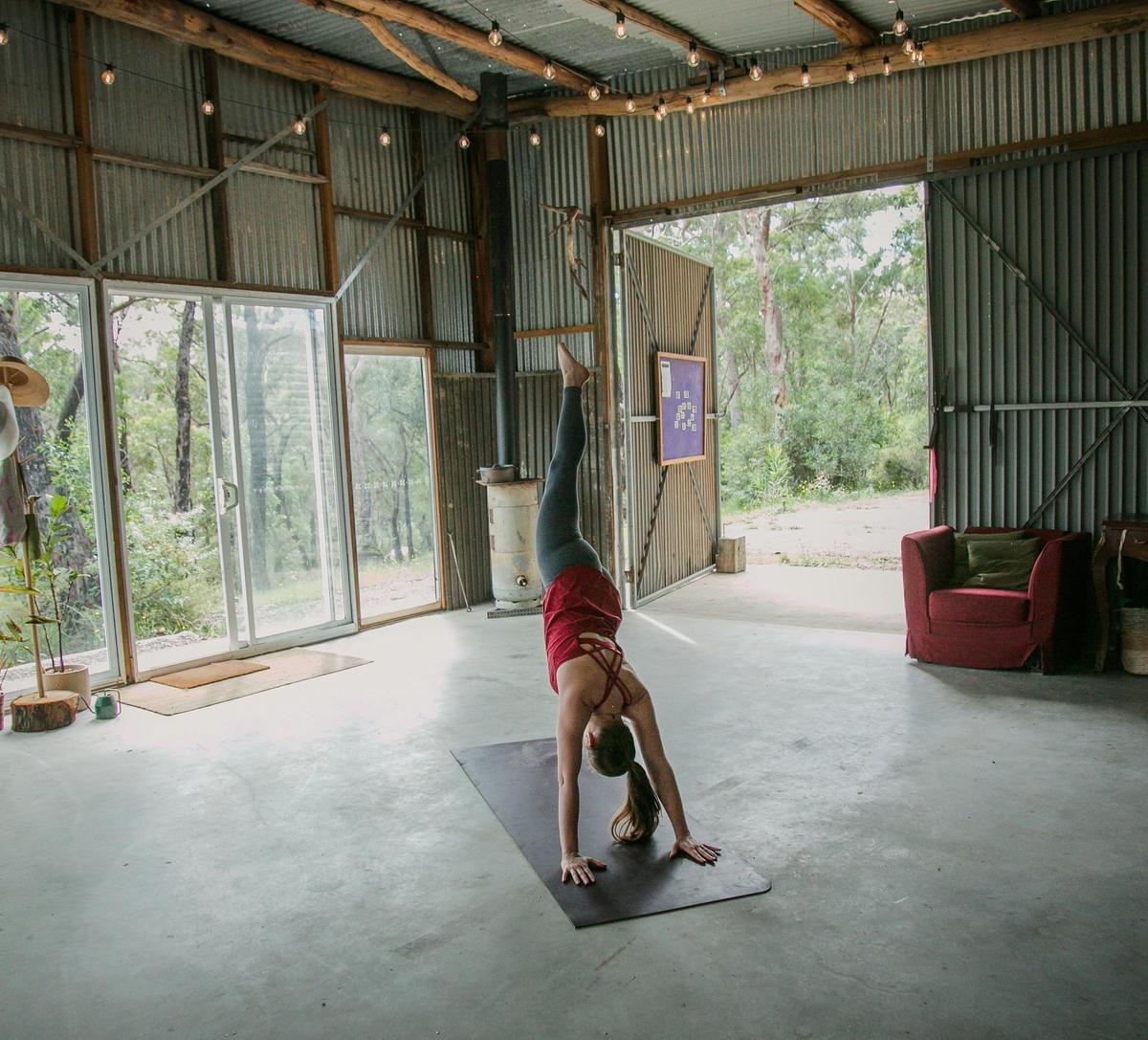 Pilates in the farm shed